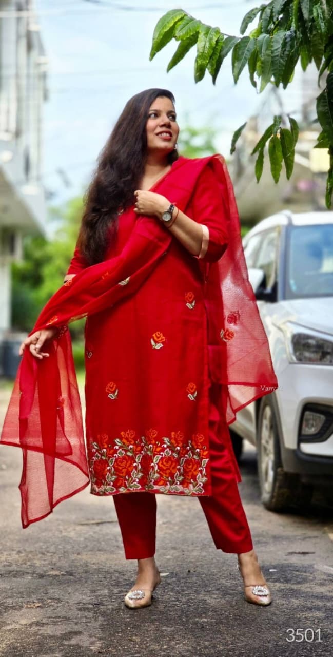 Red Kota doria Suit Set