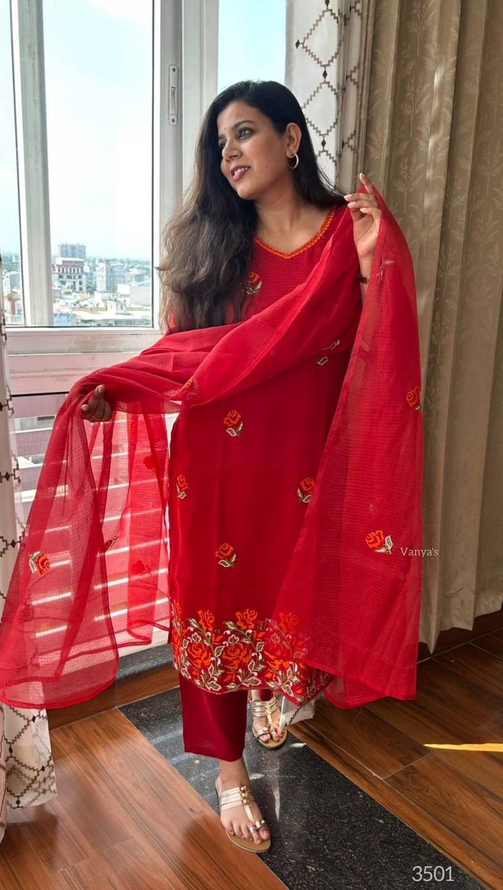 Red Kota doria Suit Set