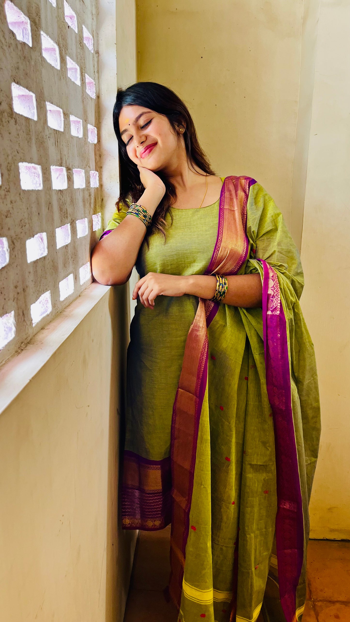 Olive Kanchi Cotton Kurta dupatta