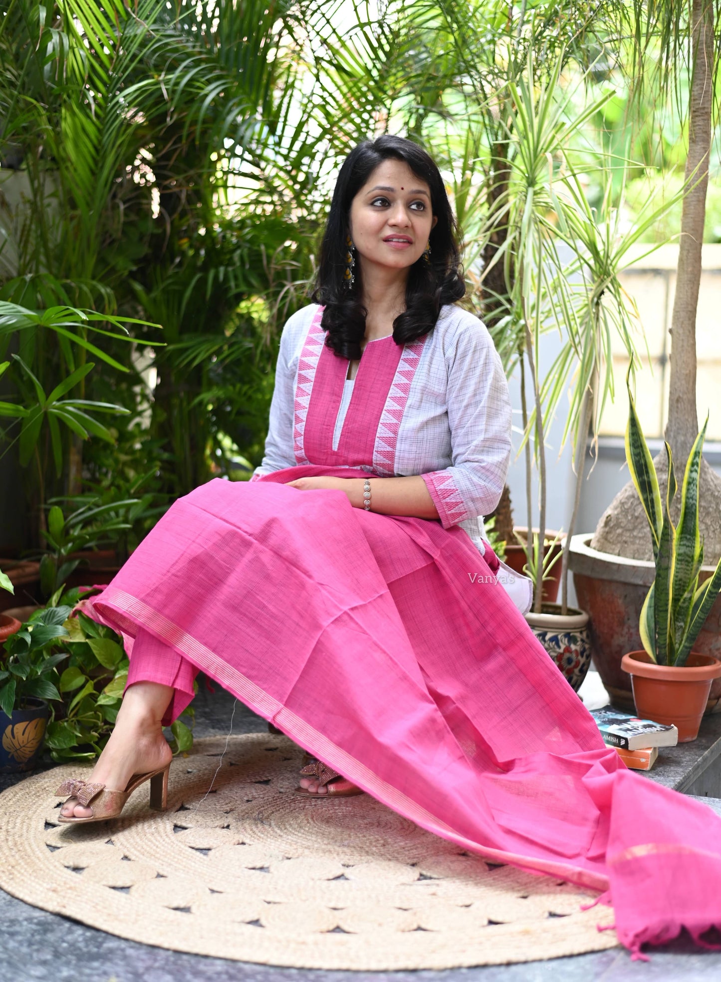 Pink mangalgiri suit set