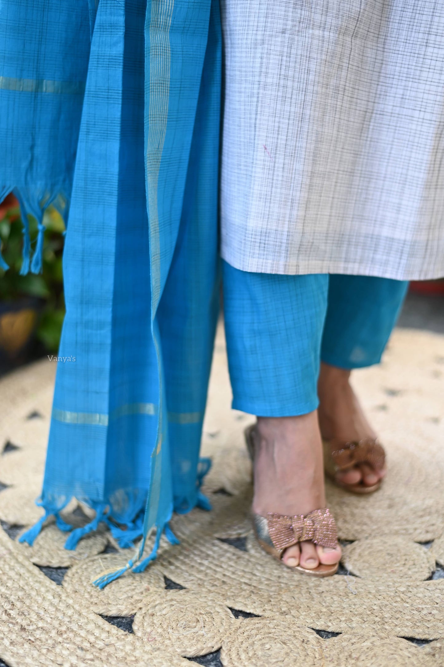 Blue mangalgiri suit set