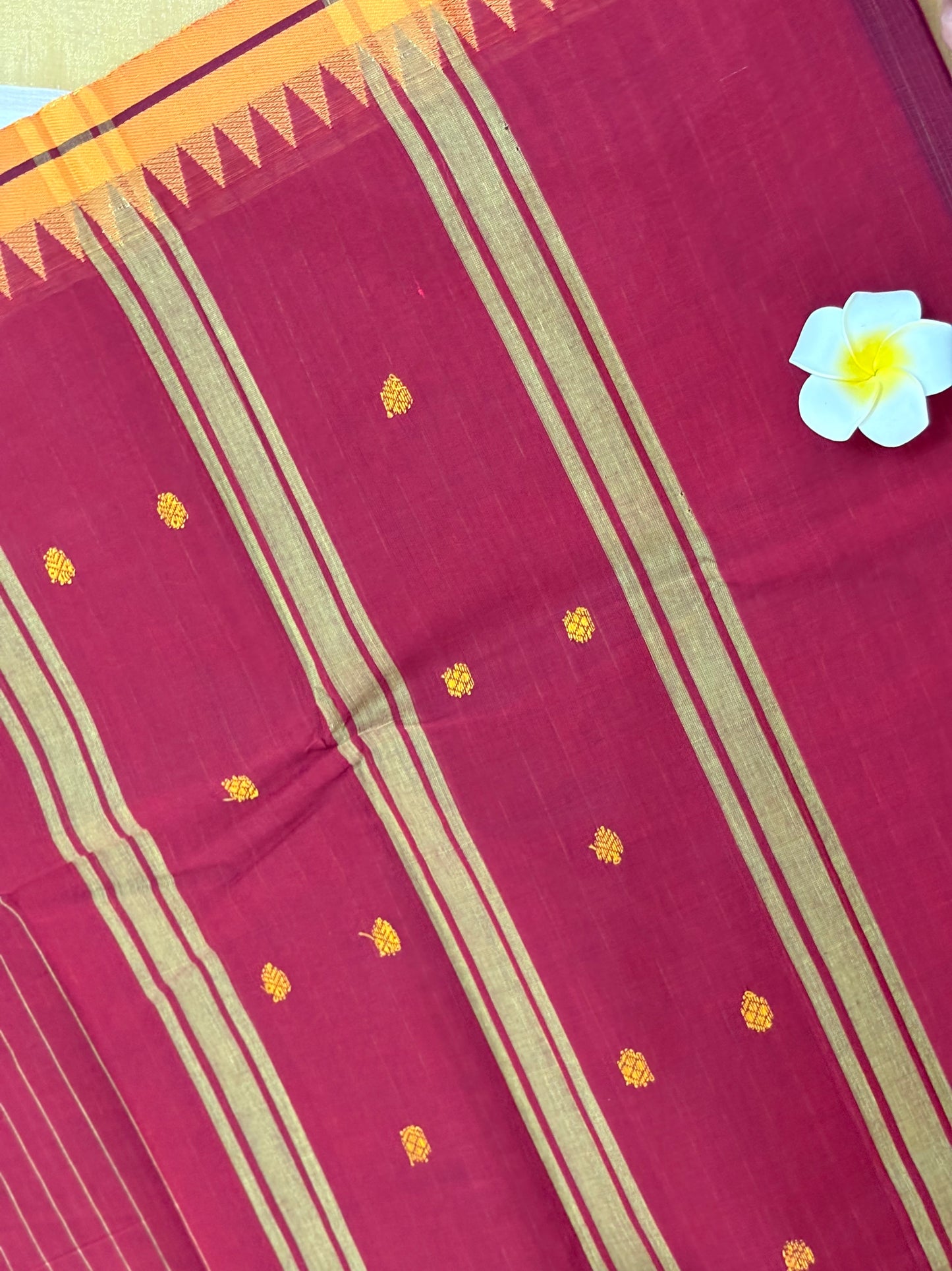 Maroon thread butta cotton saree