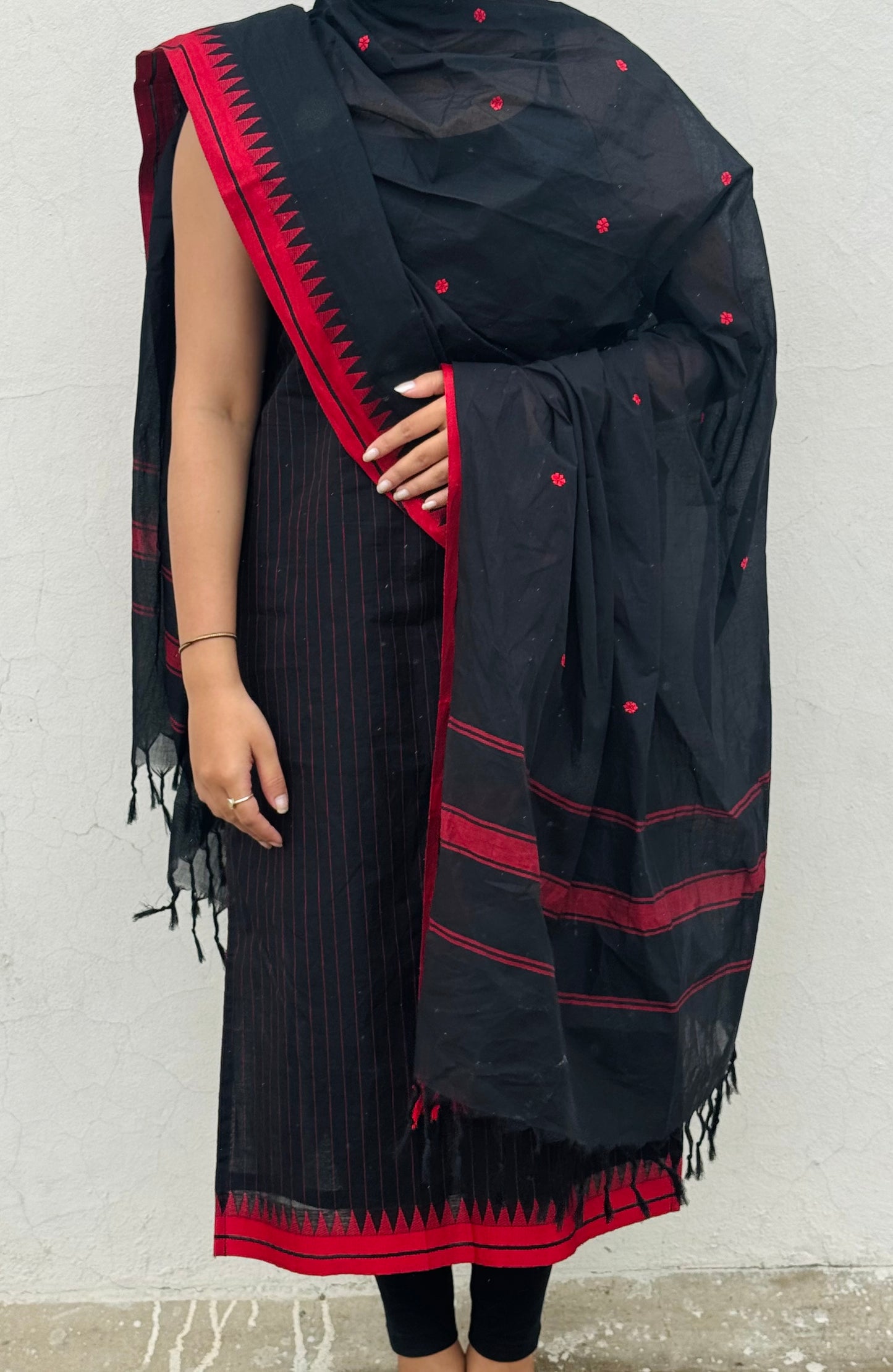 Black thread border Cotton Kurta dupatta