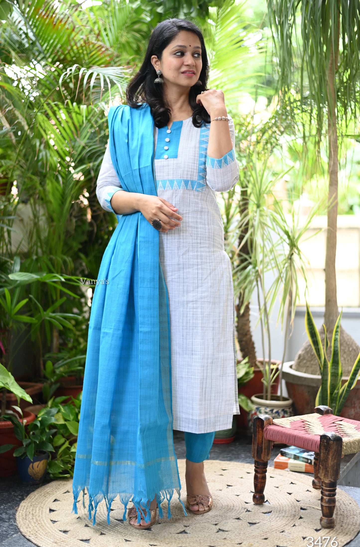 Blue mangalgiri suit set