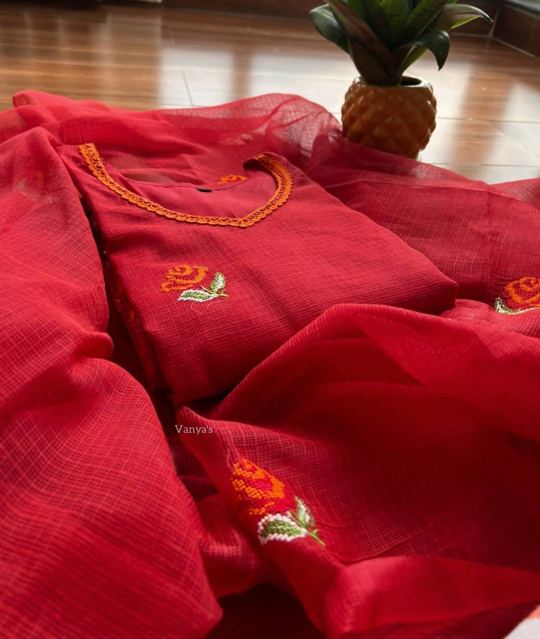 Red Kota doria Suit Set