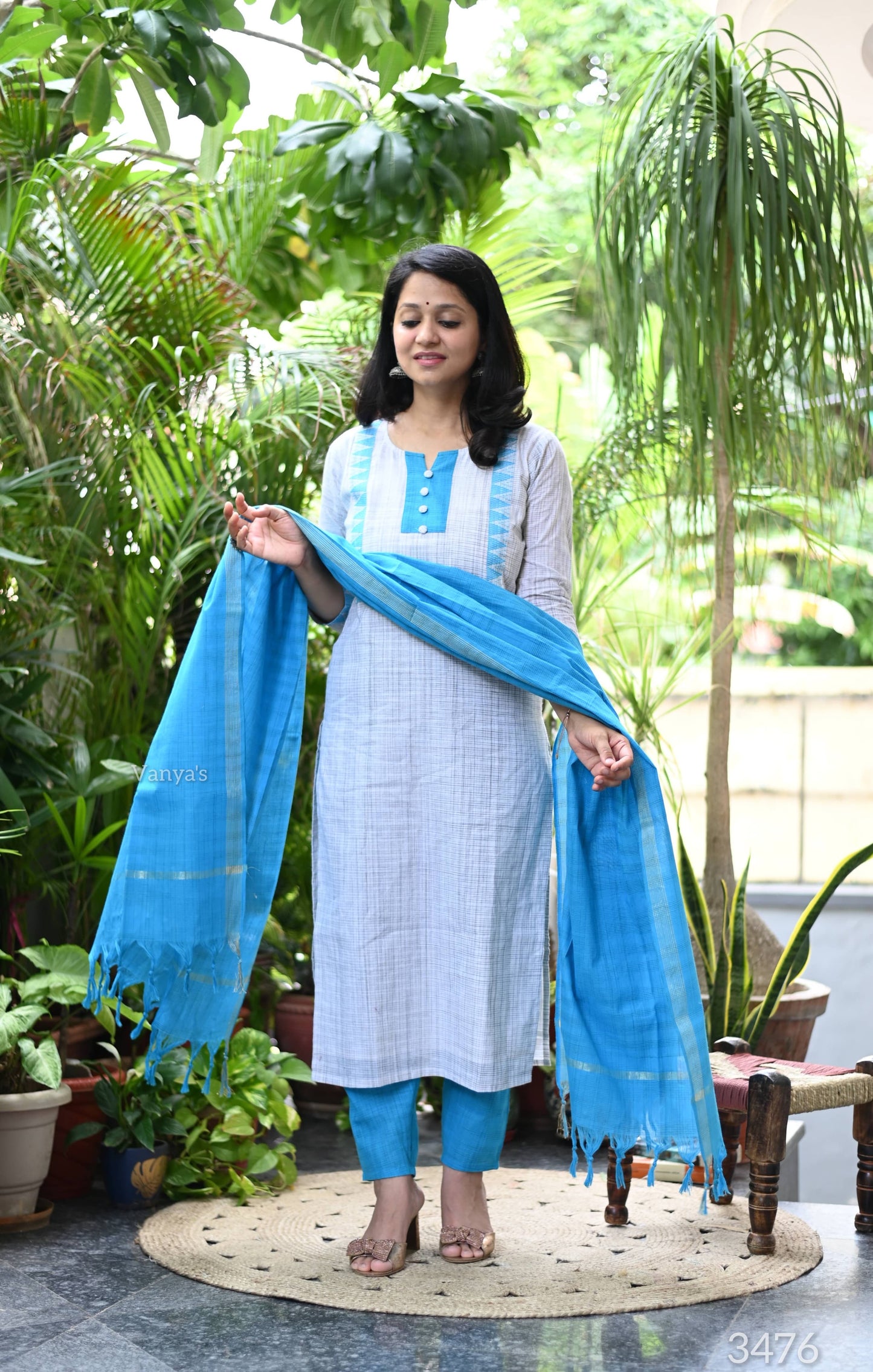 Blue mangalgiri suit set