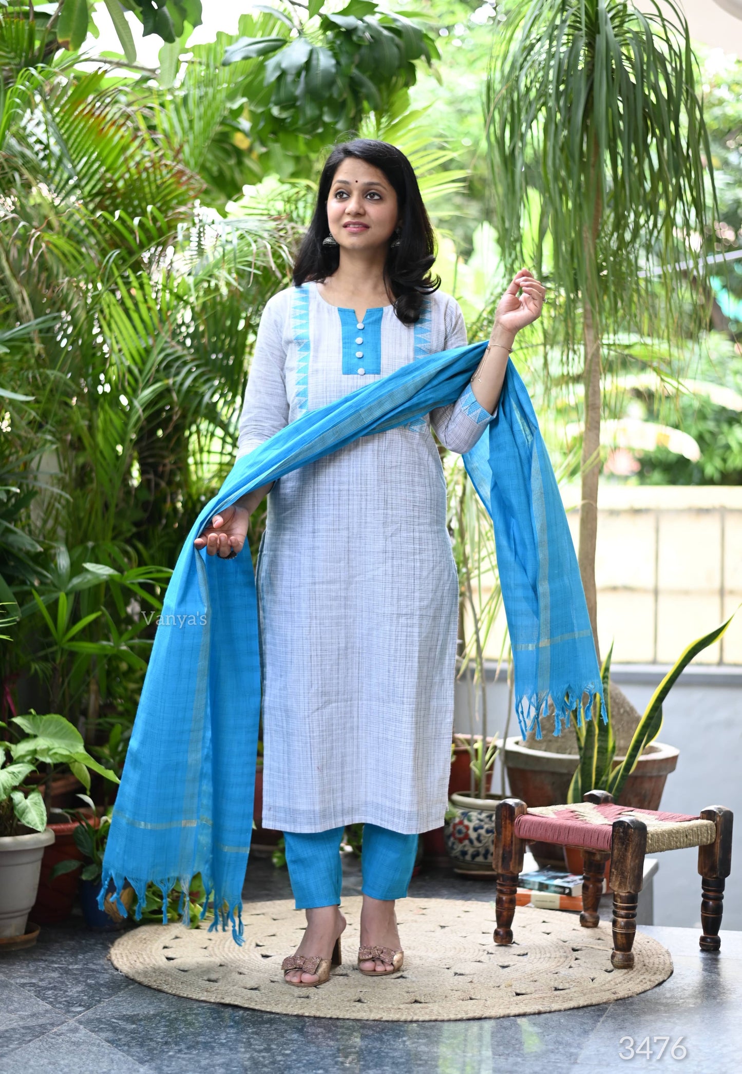 Blue mangalgiri suit set