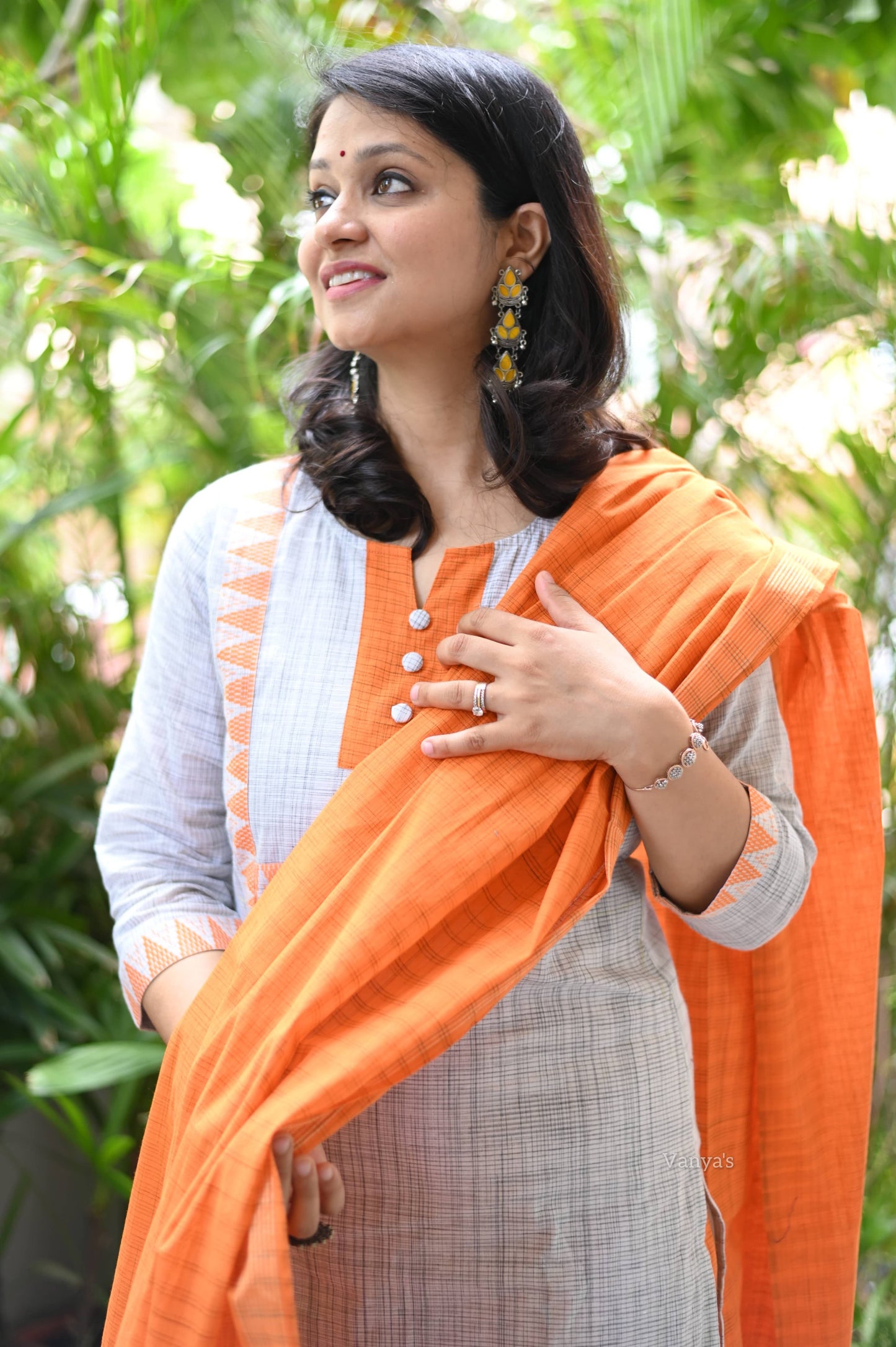 Orange mangalgiri suit set