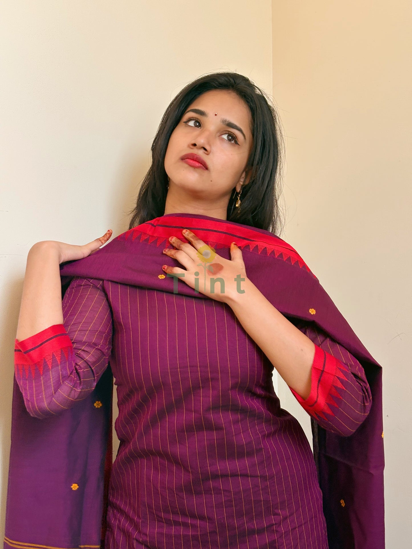 Sugarcane Purple Cotton Kurta dupatta