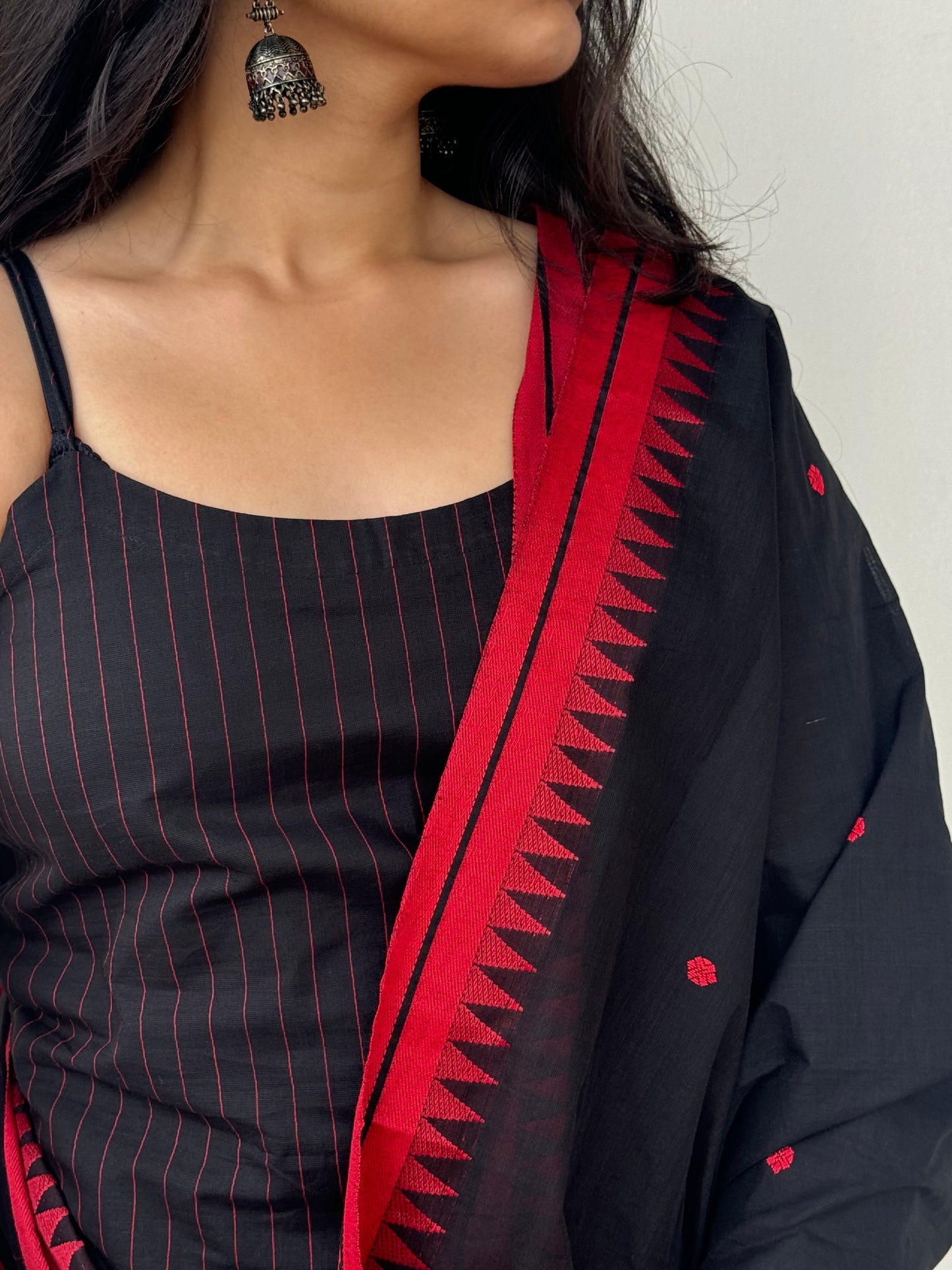 Black thread border Cotton Kurta dupatta
