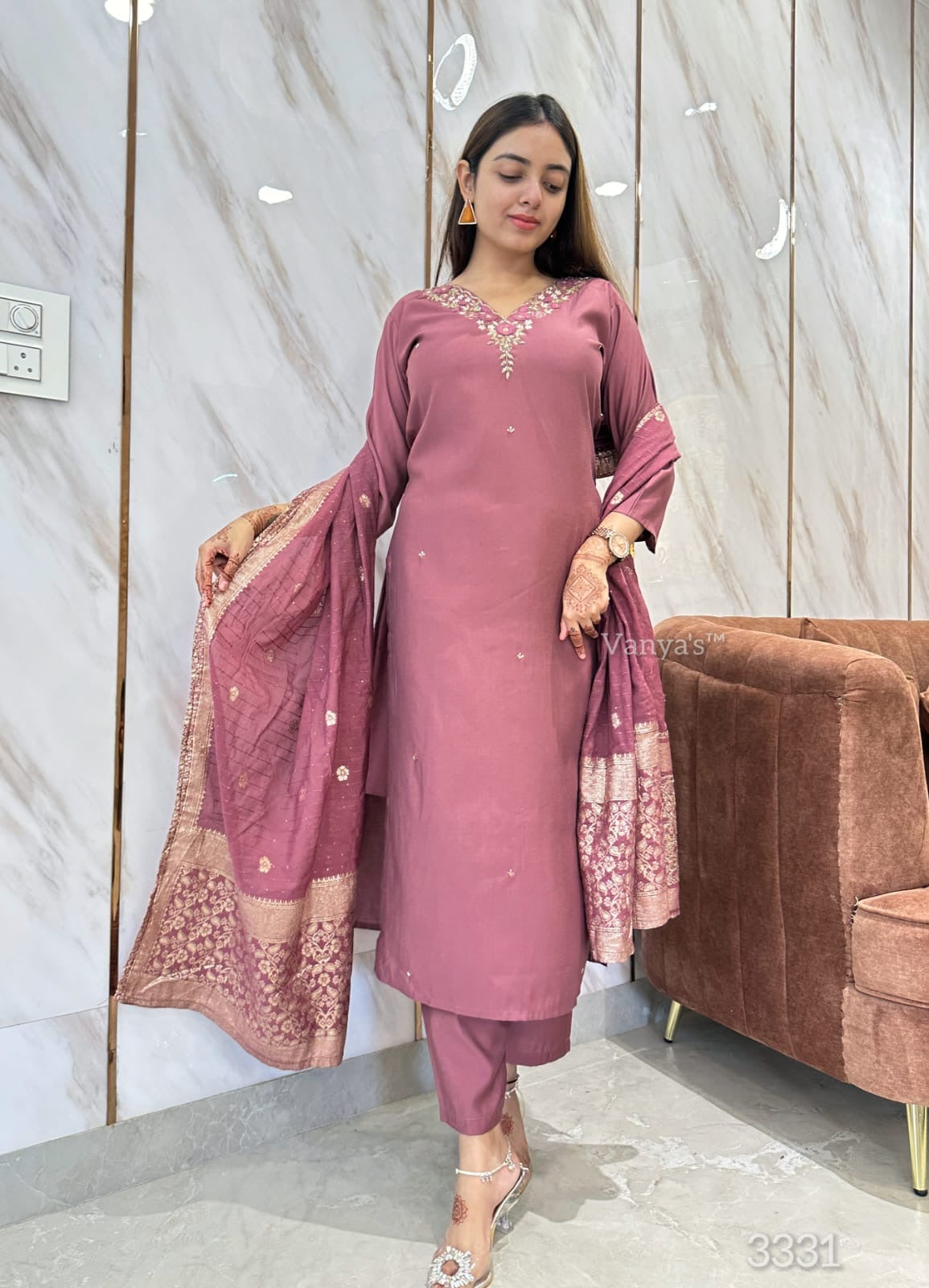 Dusky mauve festive Suit Set