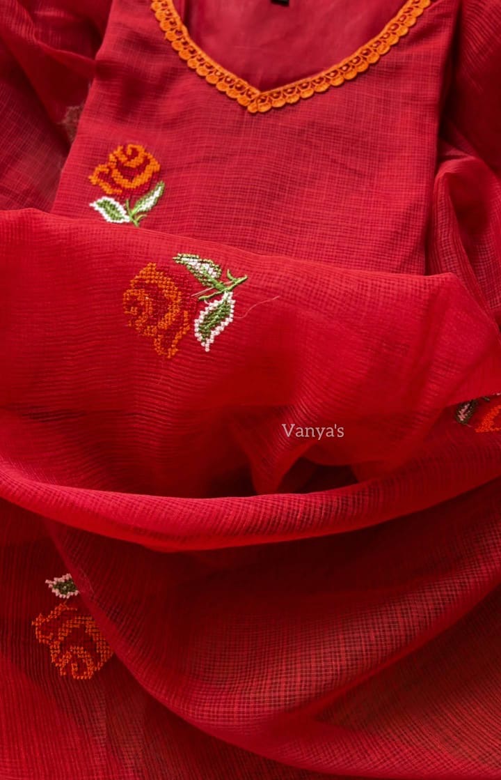 Red Kota doria Suit Set