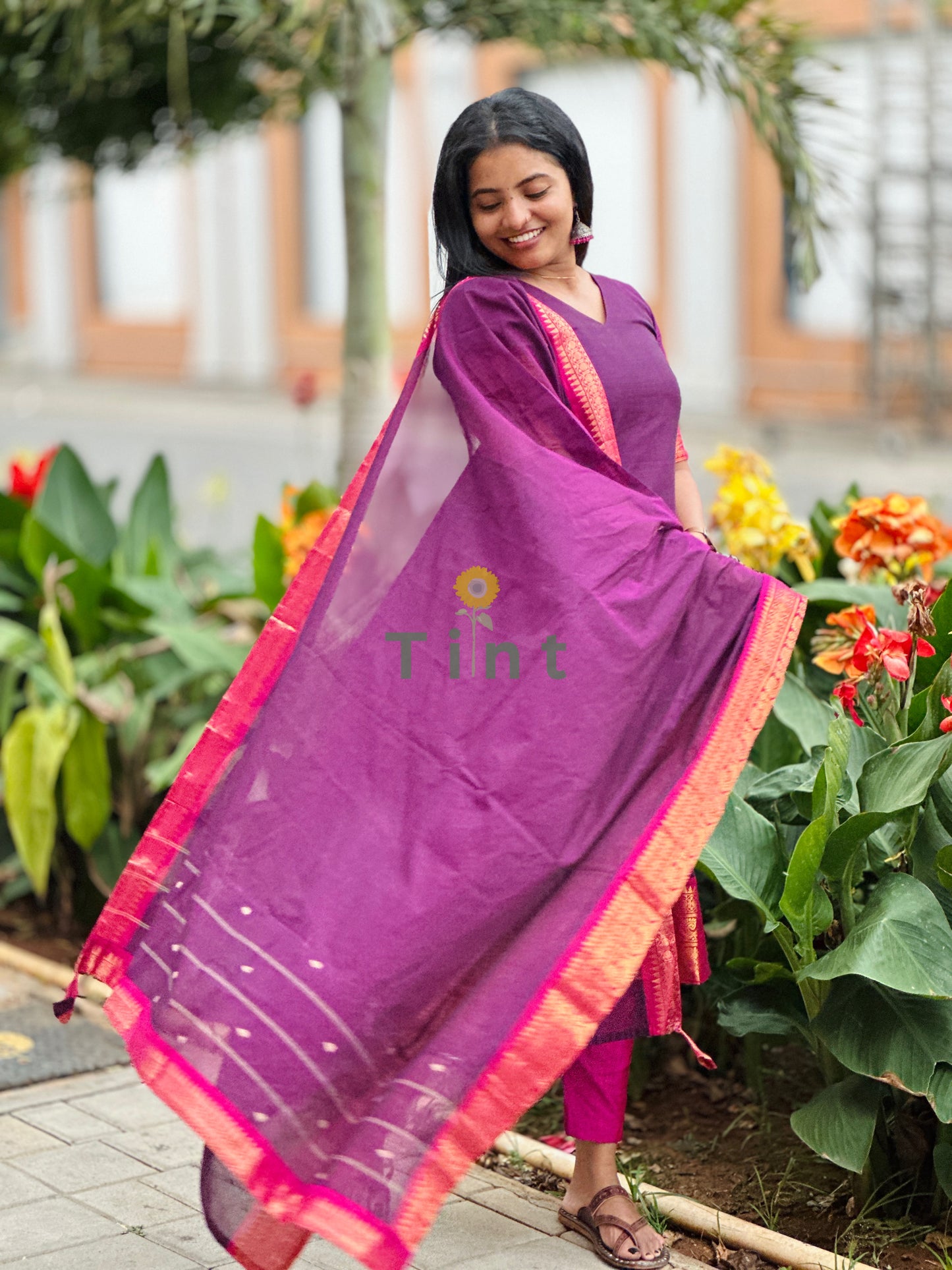 Royal Plum Kanchi Cotton Kurta dupatta