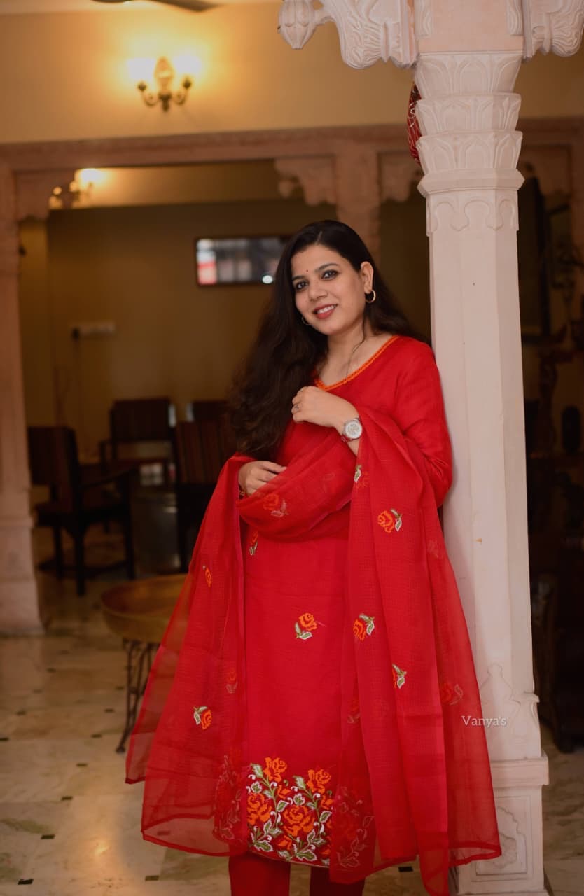 Red Kota doria Suit Set