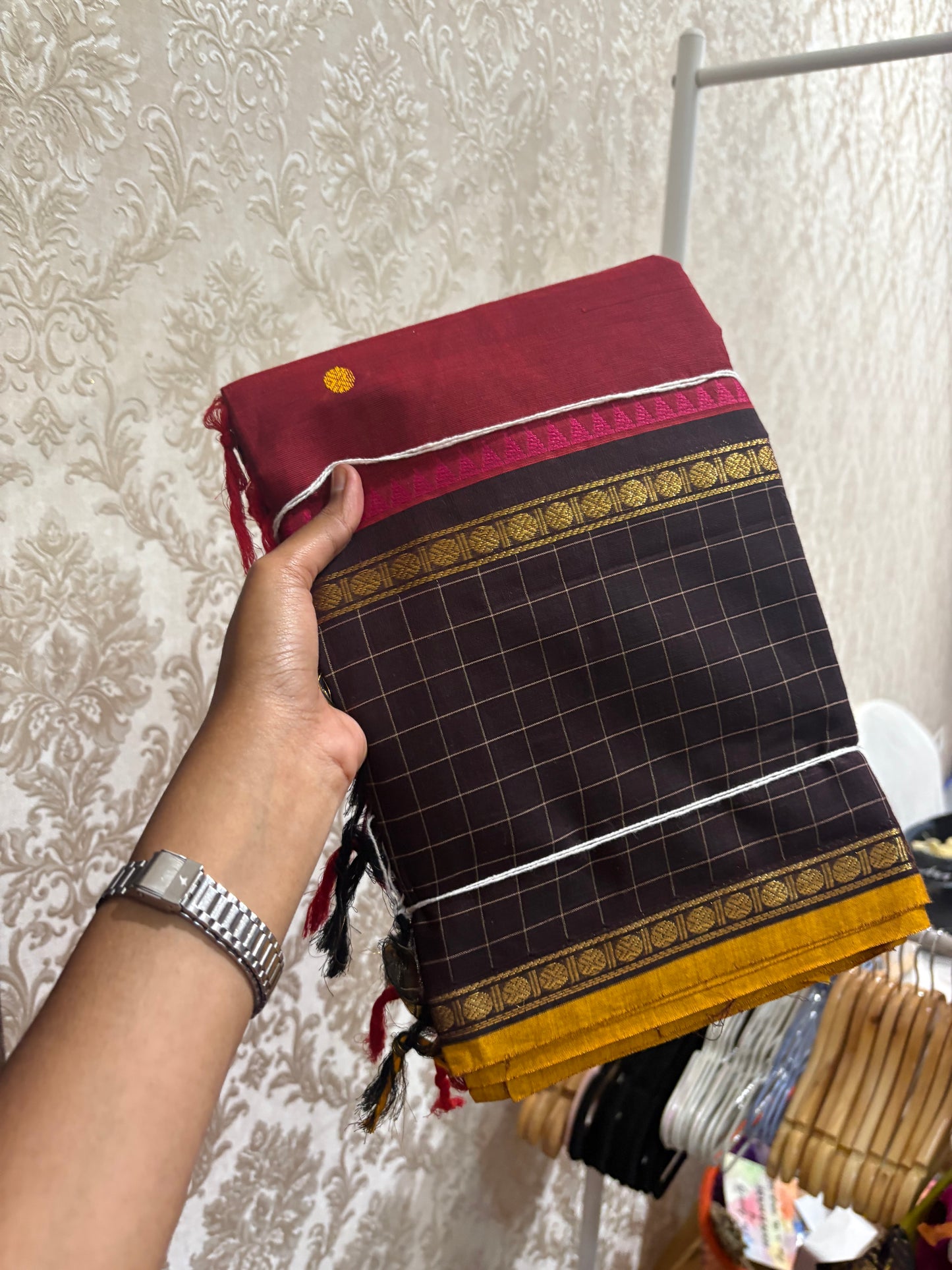 Hibiscus glow Kanchi cotton saree
