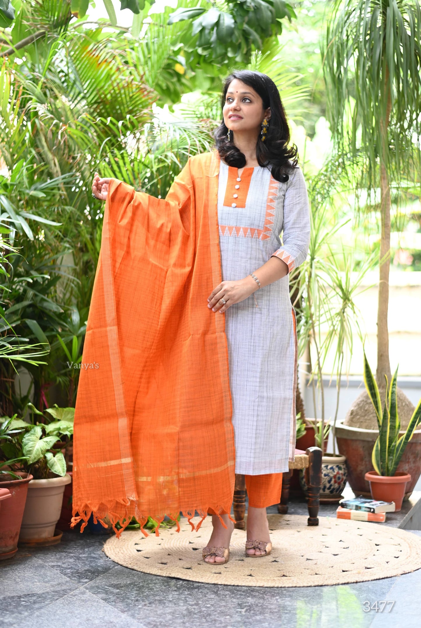 Orange mangalgiri suit set