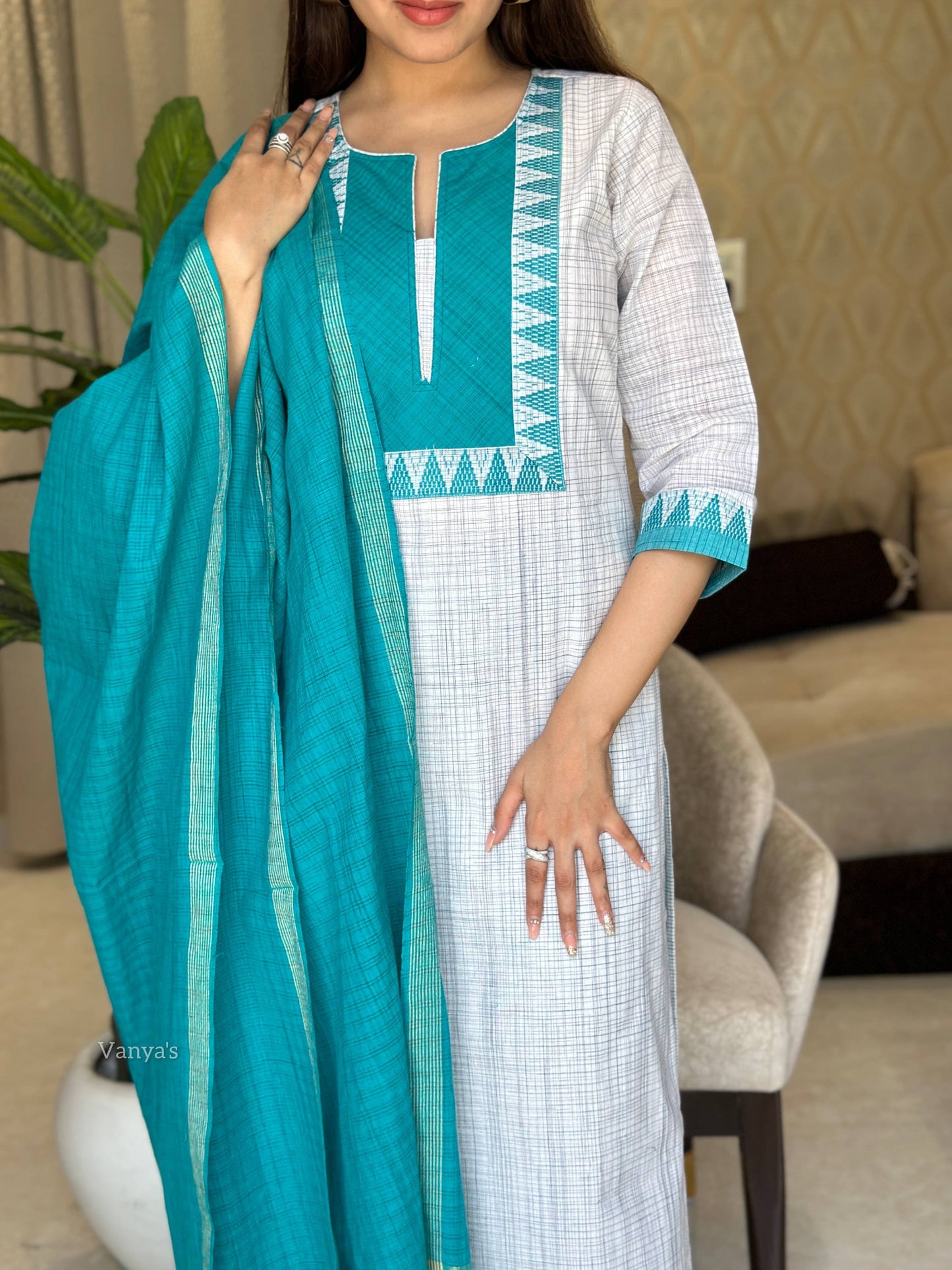 Sea green mangalgiri suit set