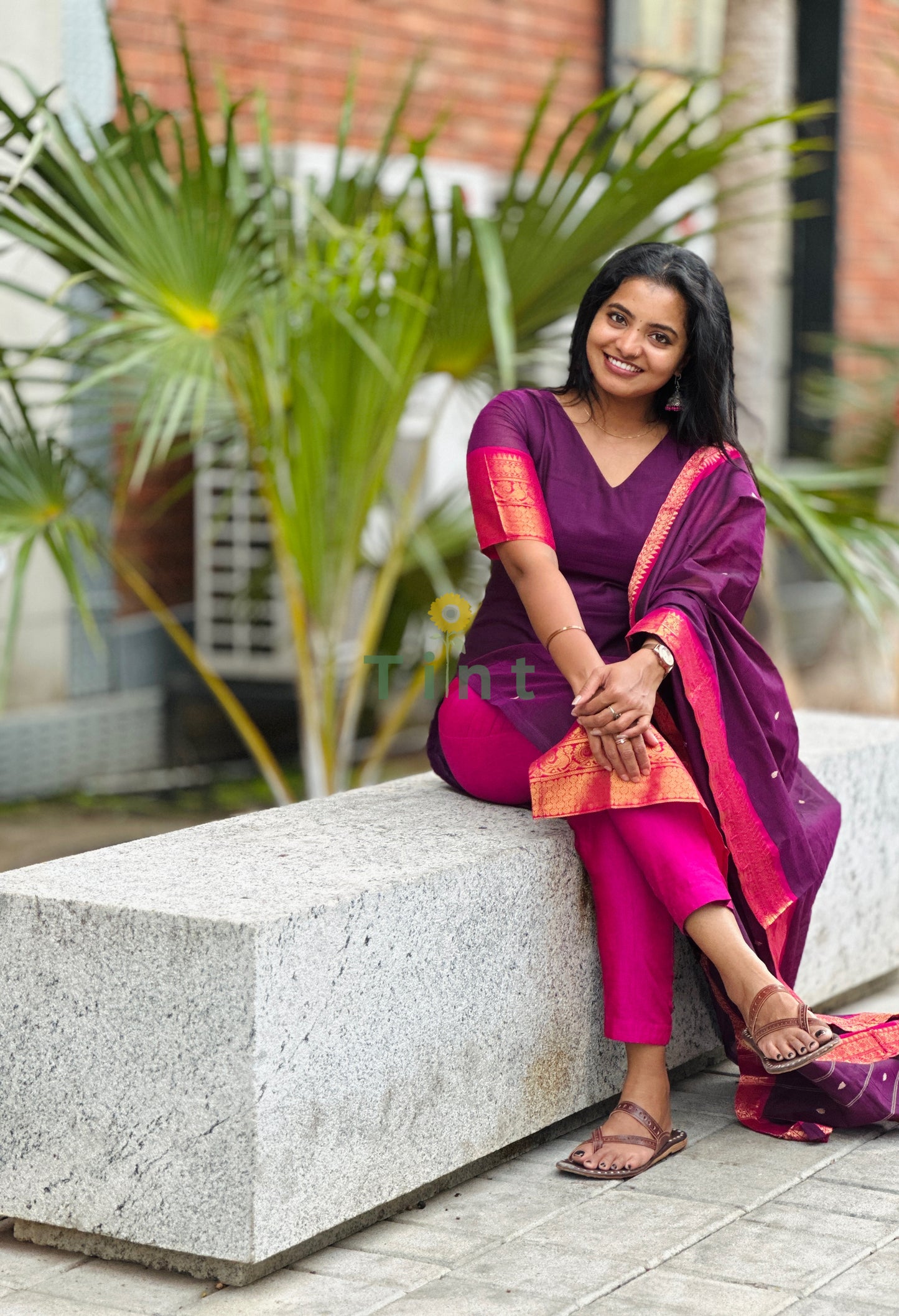 Royal Plum Kanchi Cotton Kurta dupatta