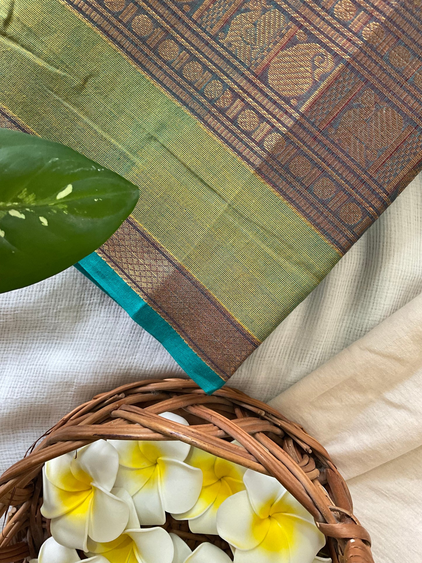 Turquoise Kanchi cotton saree