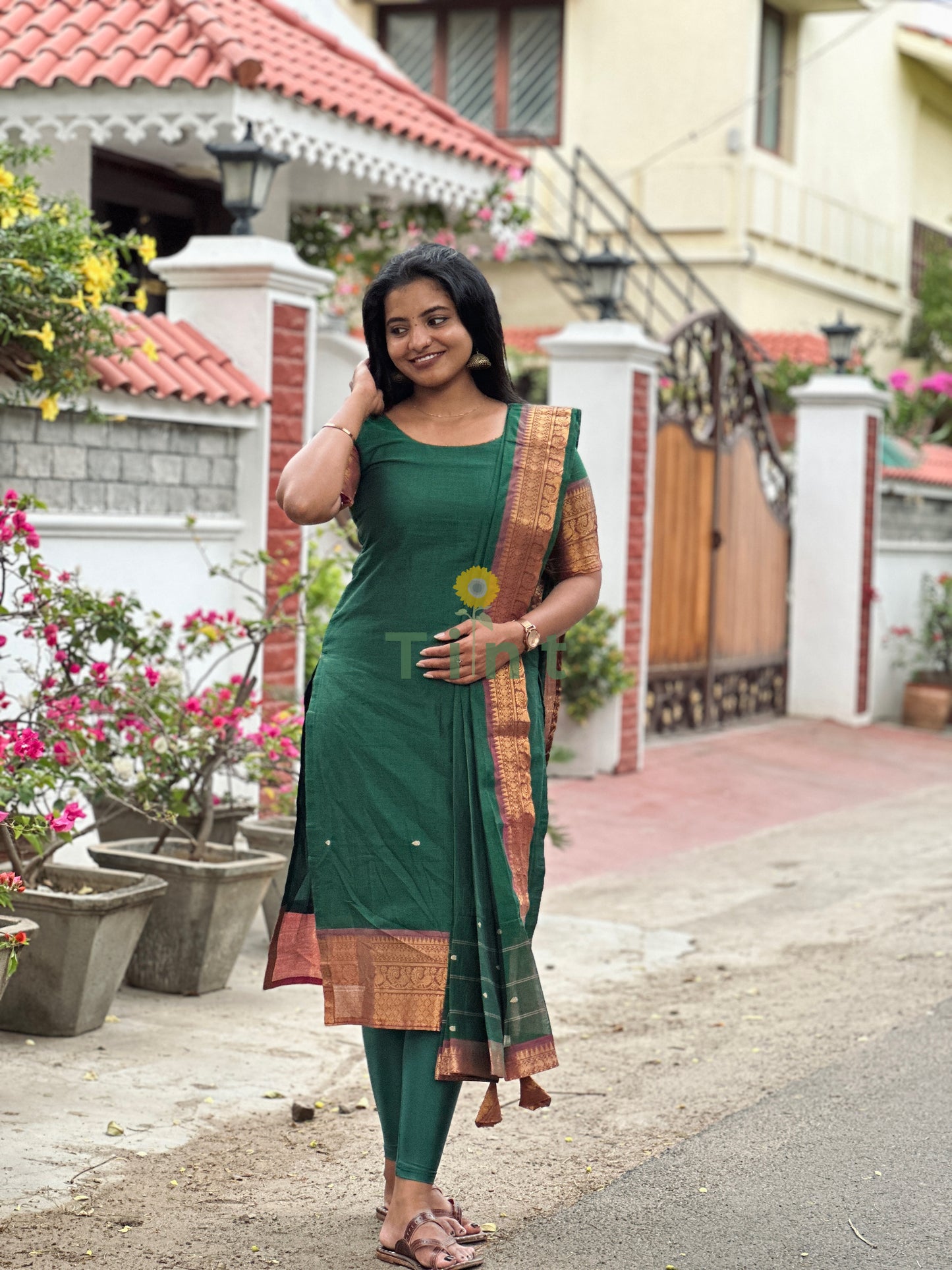 Heritage Green Kanchi Cotton Kurta dupatta