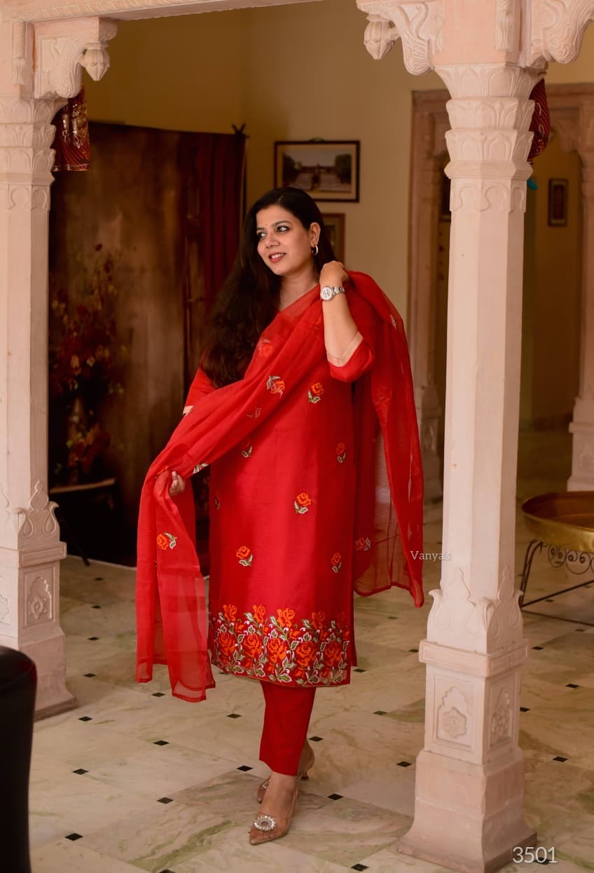 Red Kota doria Suit Set