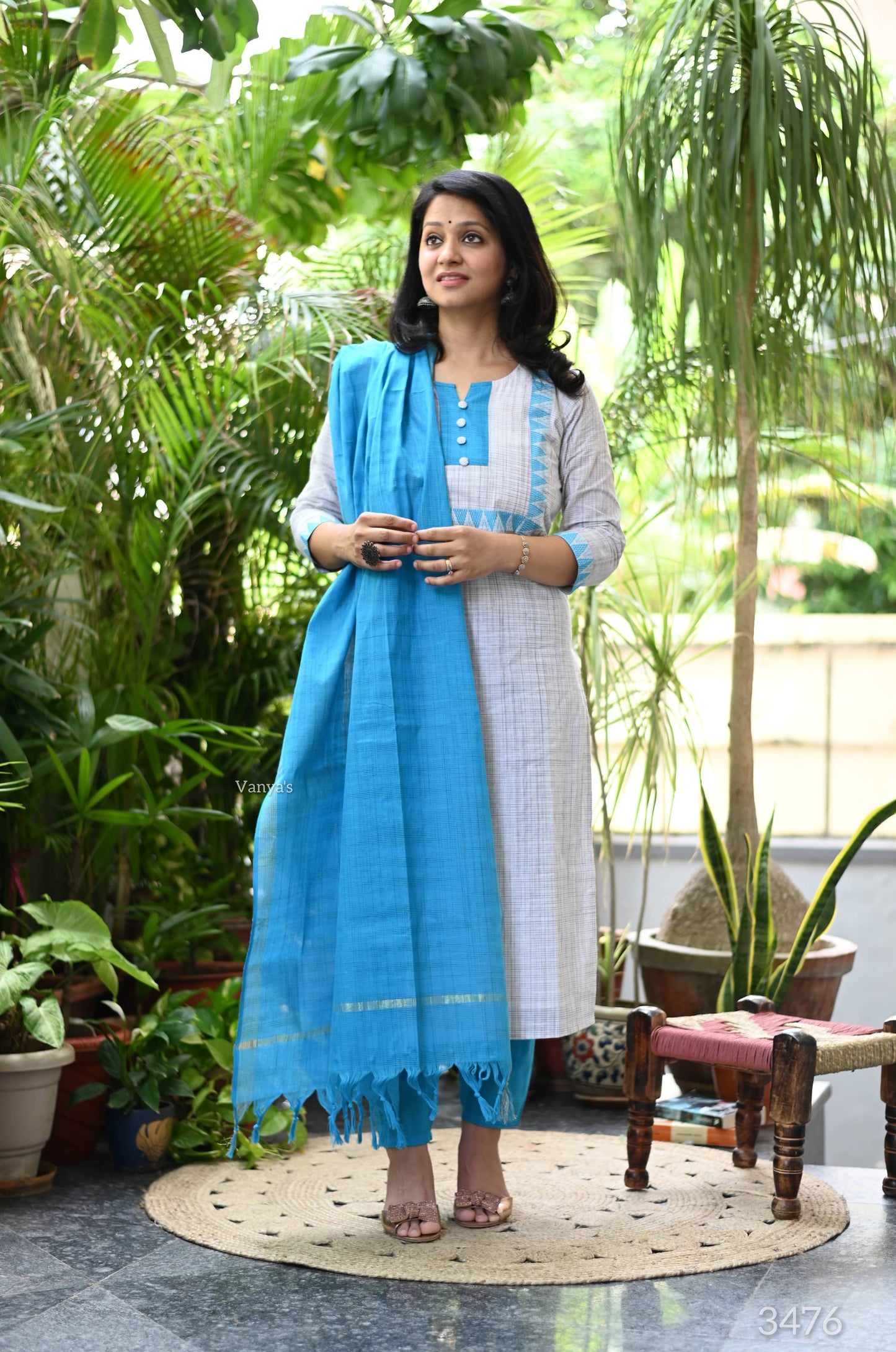 Blue mangalgiri suit set
