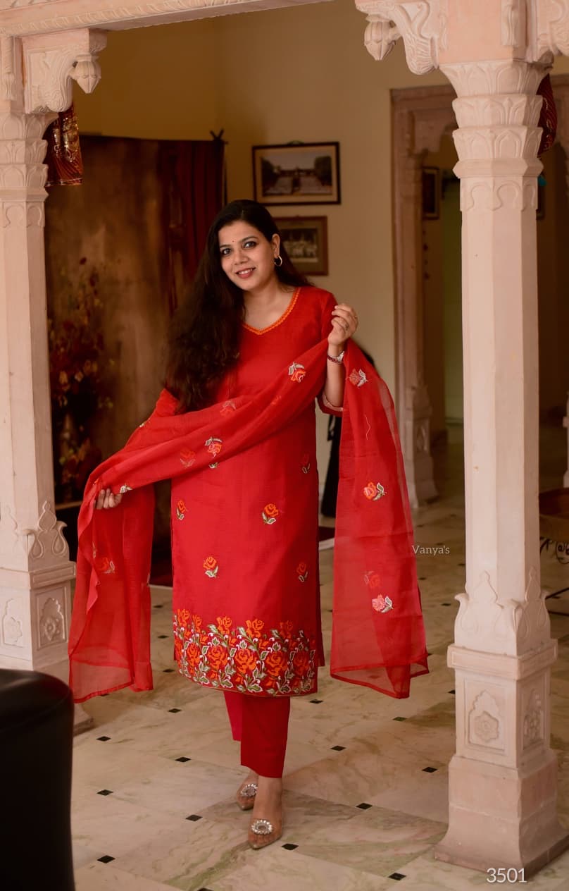 Red Kota doria Suit Set