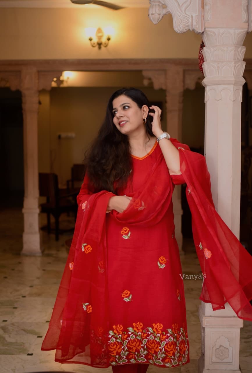 Red Kota doria Suit Set