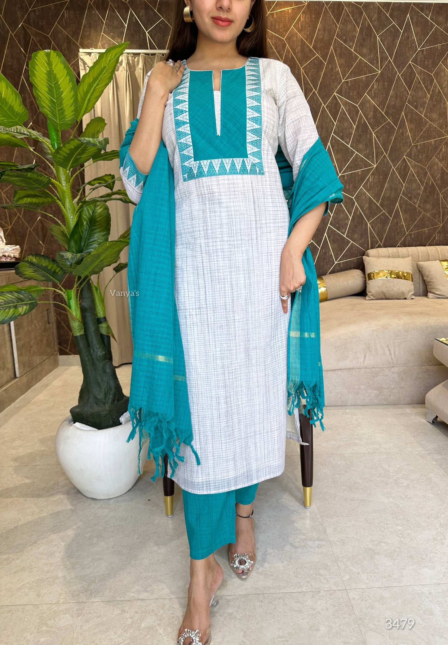 Sea green mangalgiri suit set