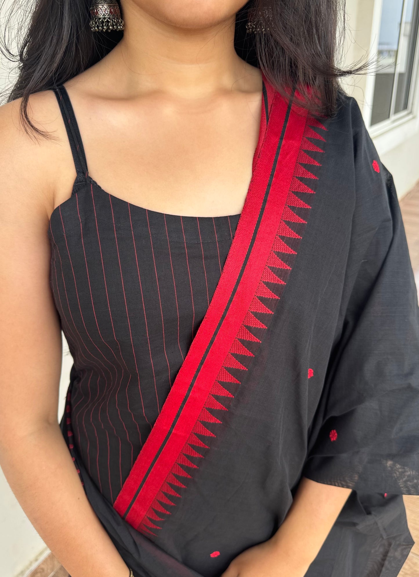 Black thread border Cotton Kurta dupatta