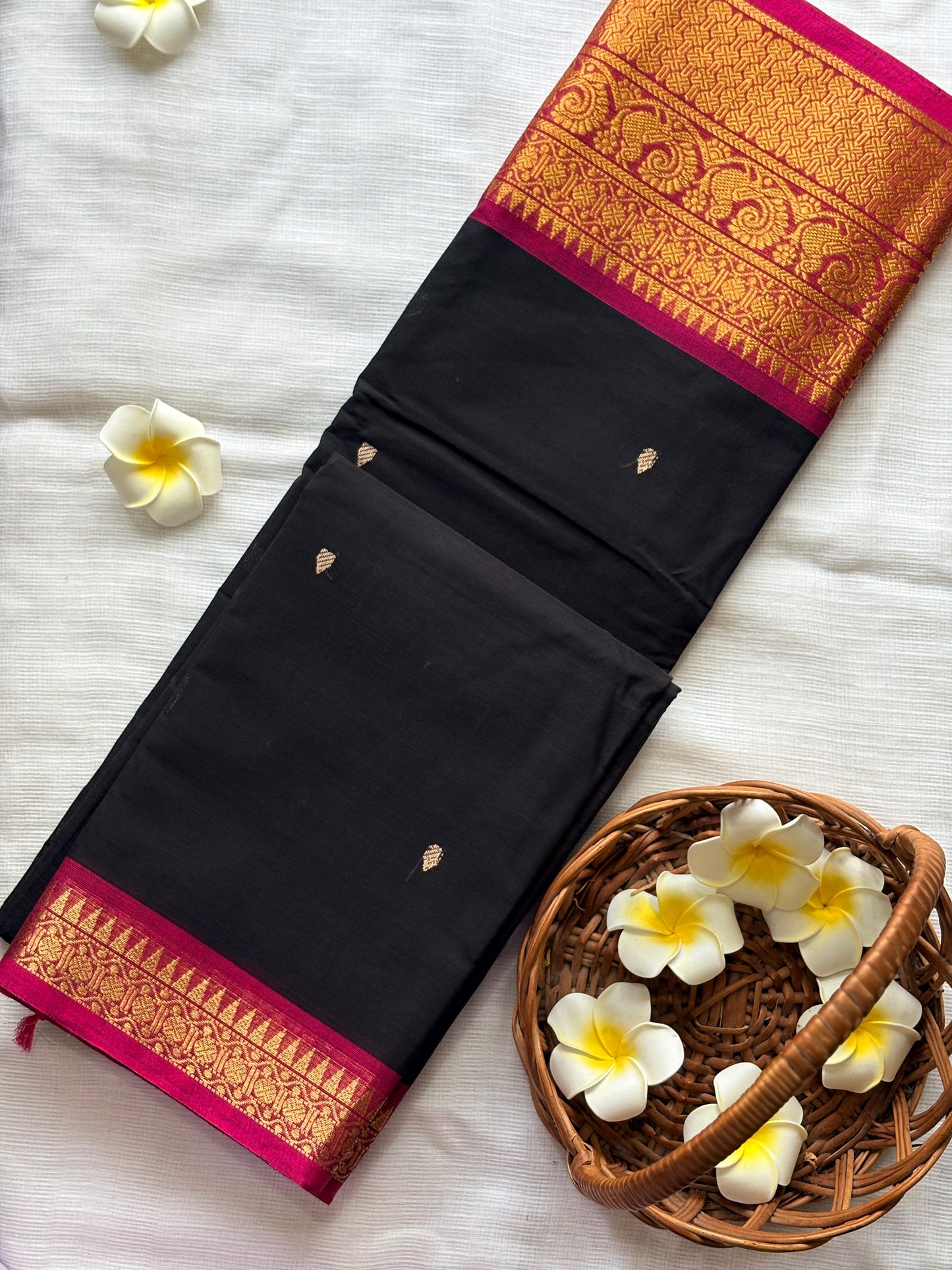 Black Kanchi Cotton Saree