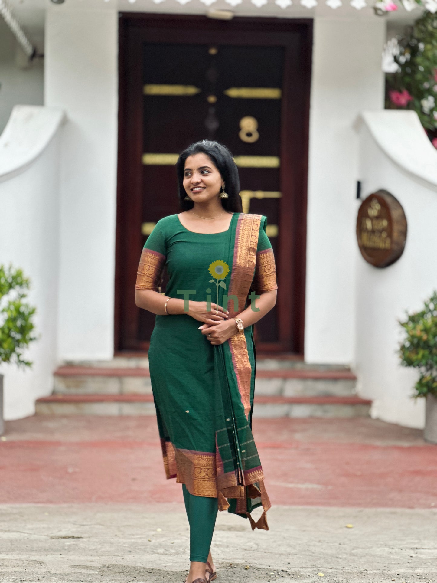 Heritage Green Kanchi Cotton Kurta dupatta