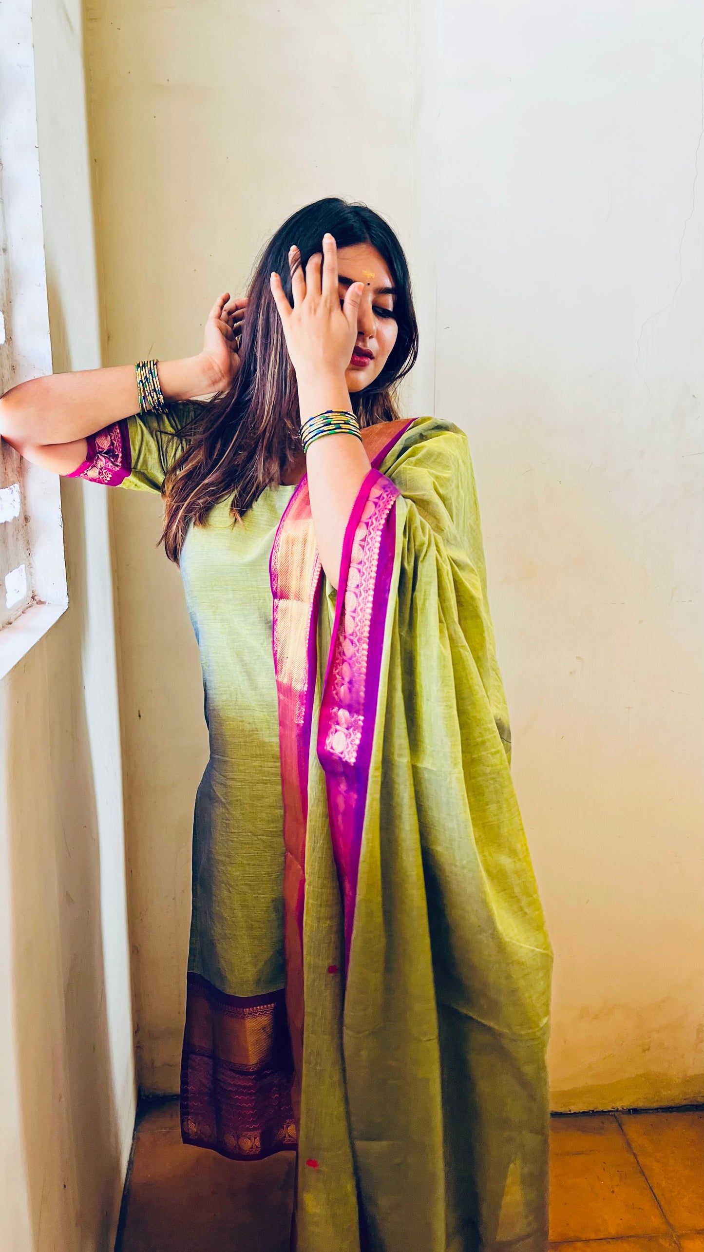 Olive Kanchi Cotton Kurta dupatta