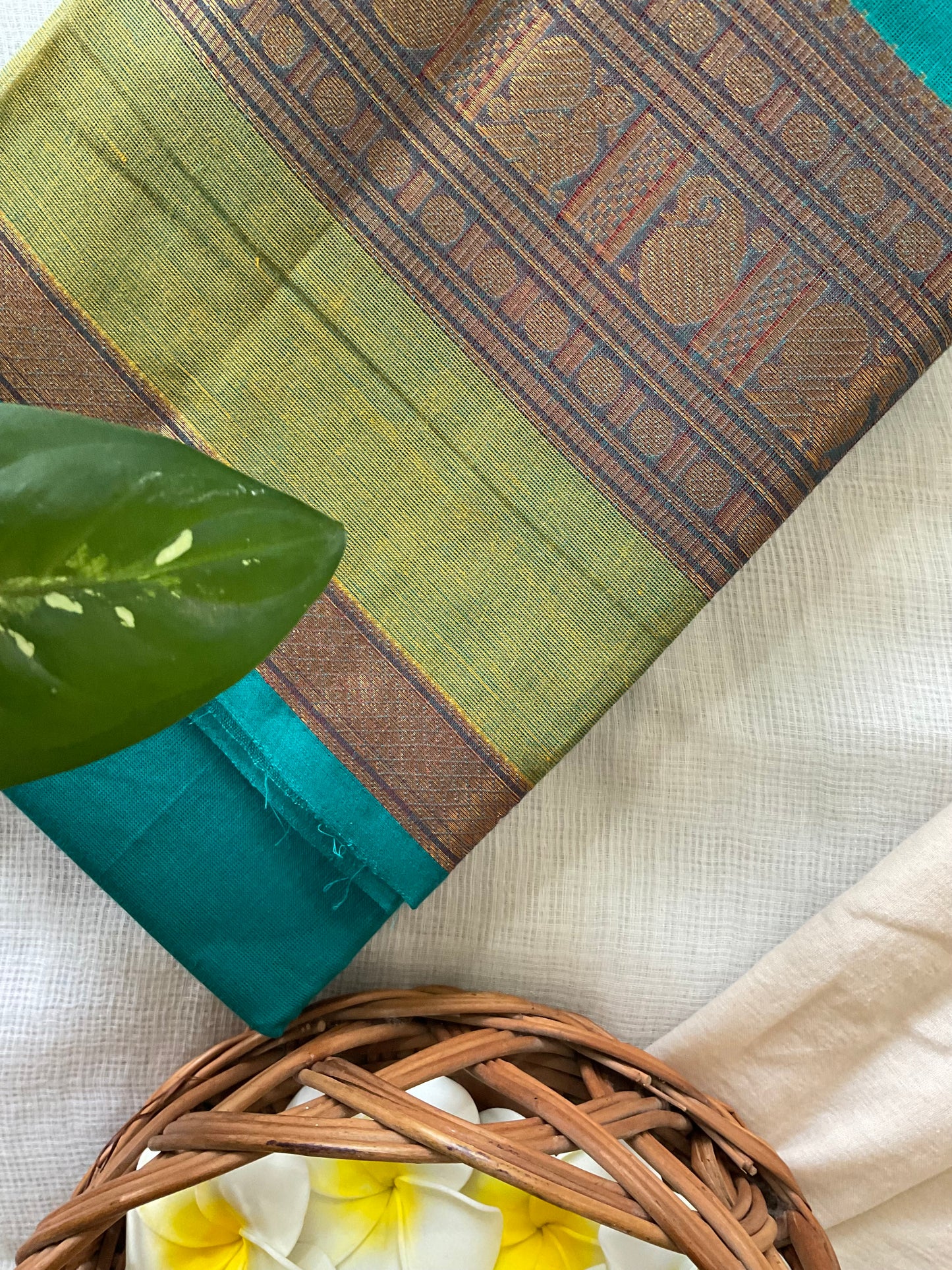 Turquoise Kanchi cotton saree