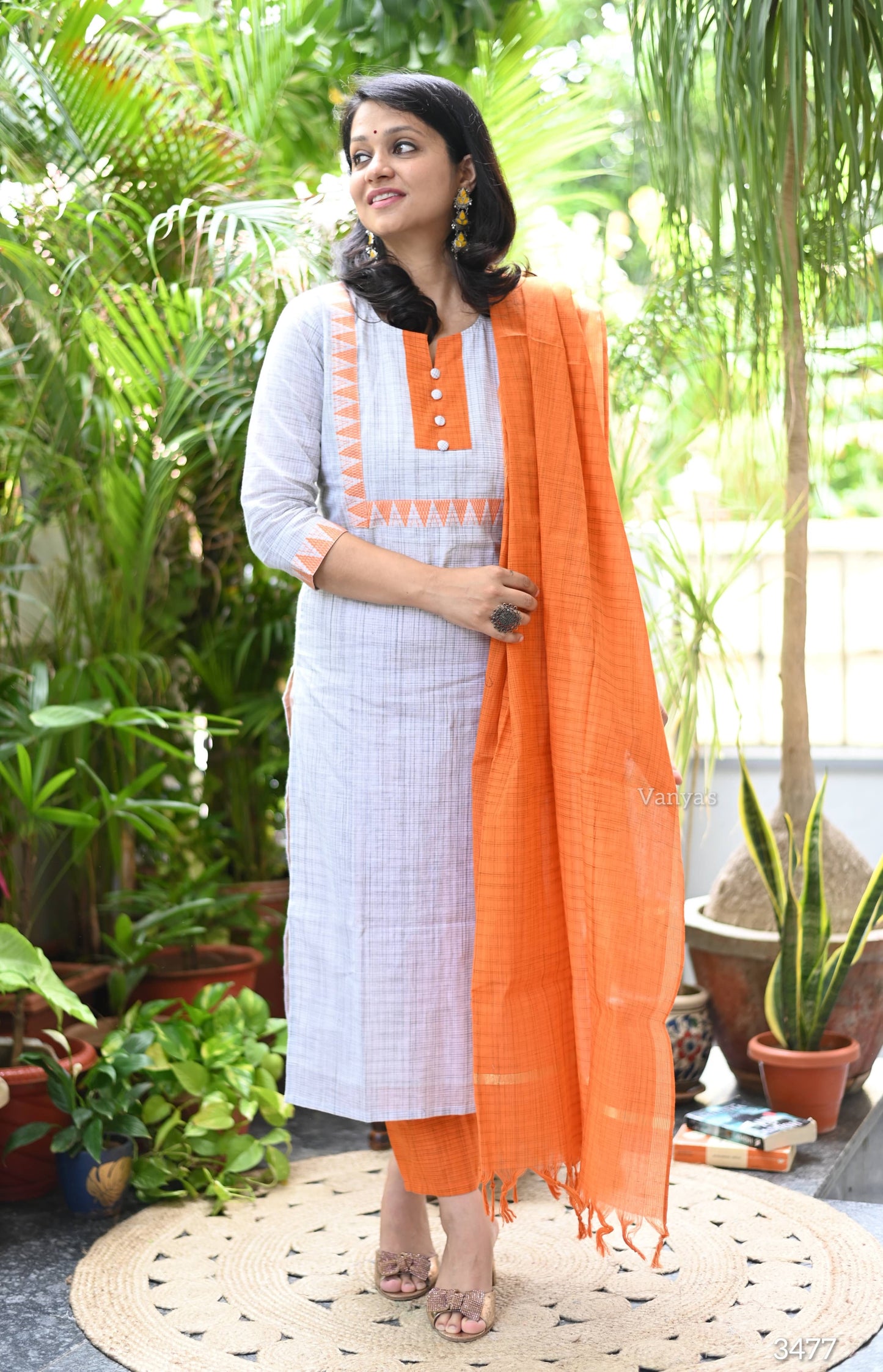 Orange mangalgiri suit set
