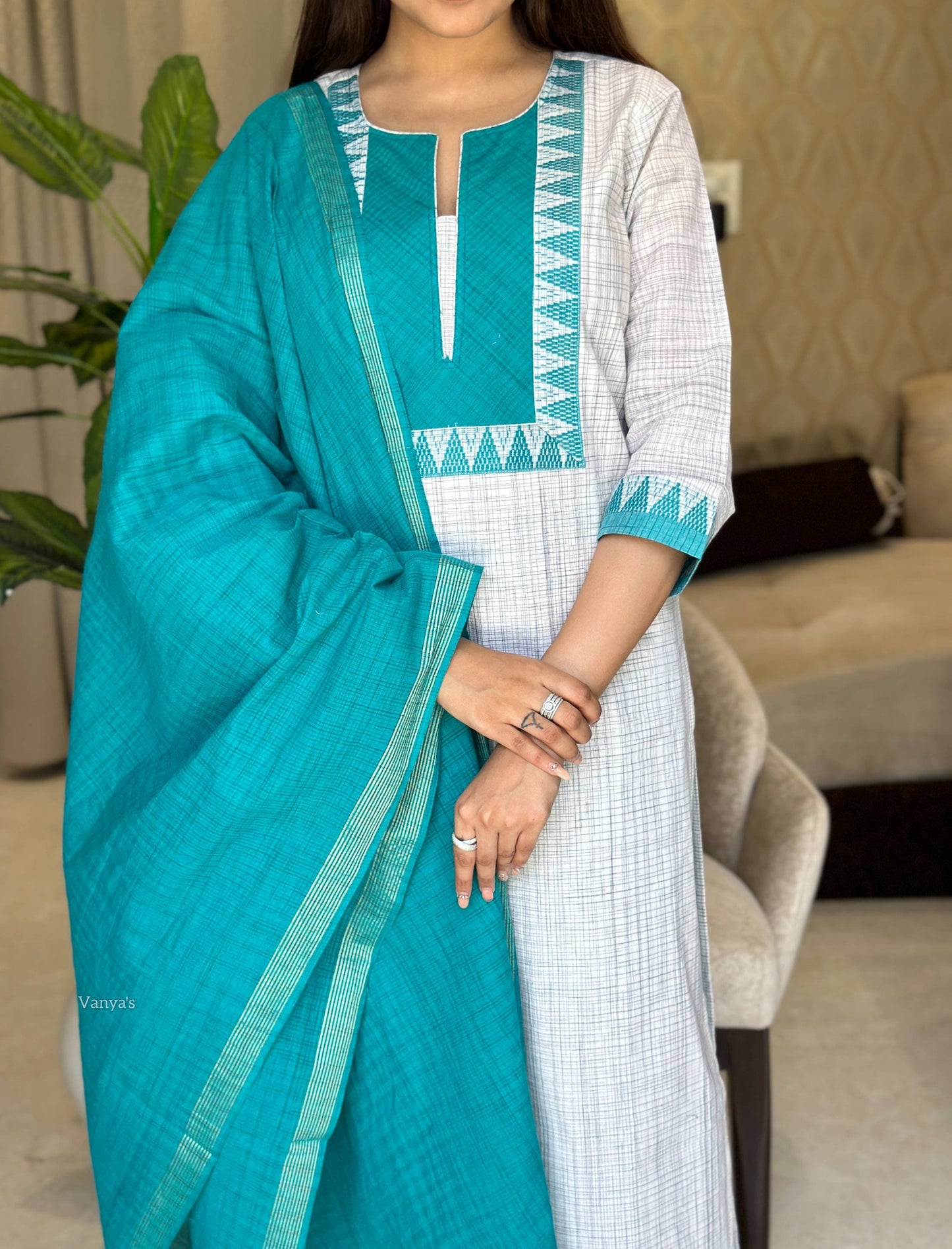Sea green mangalgiri suit set
