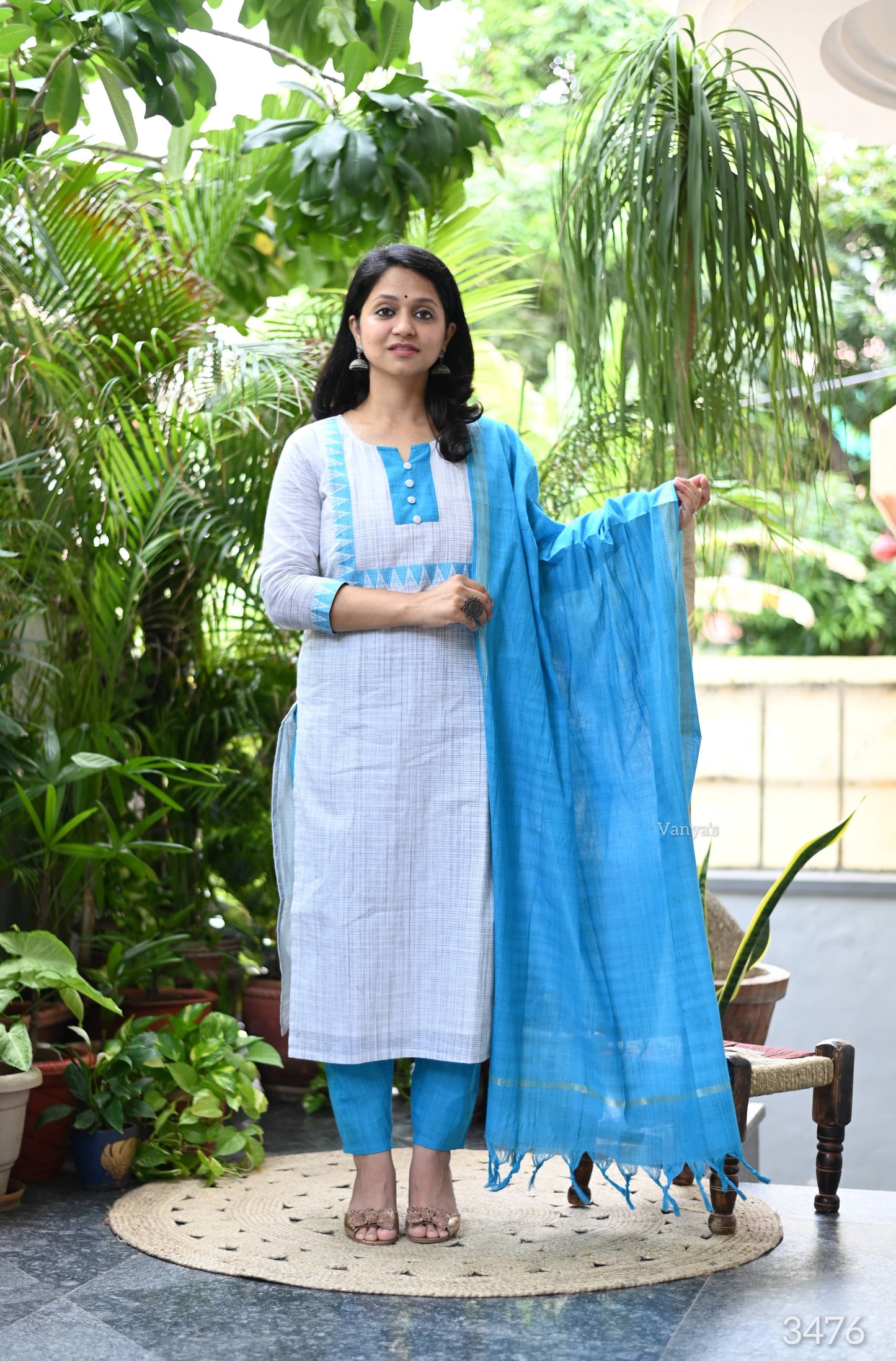 Blue mangalgiri suit set