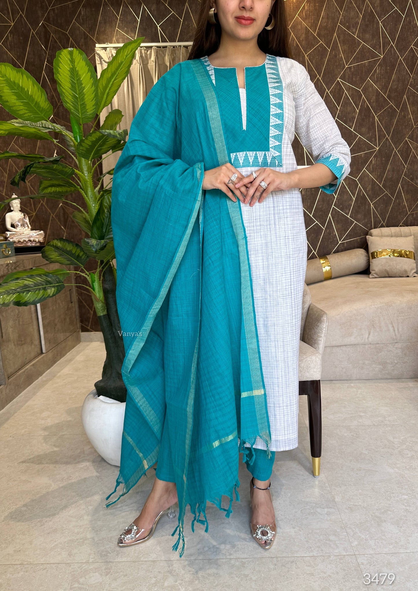Sea green mangalgiri suit set