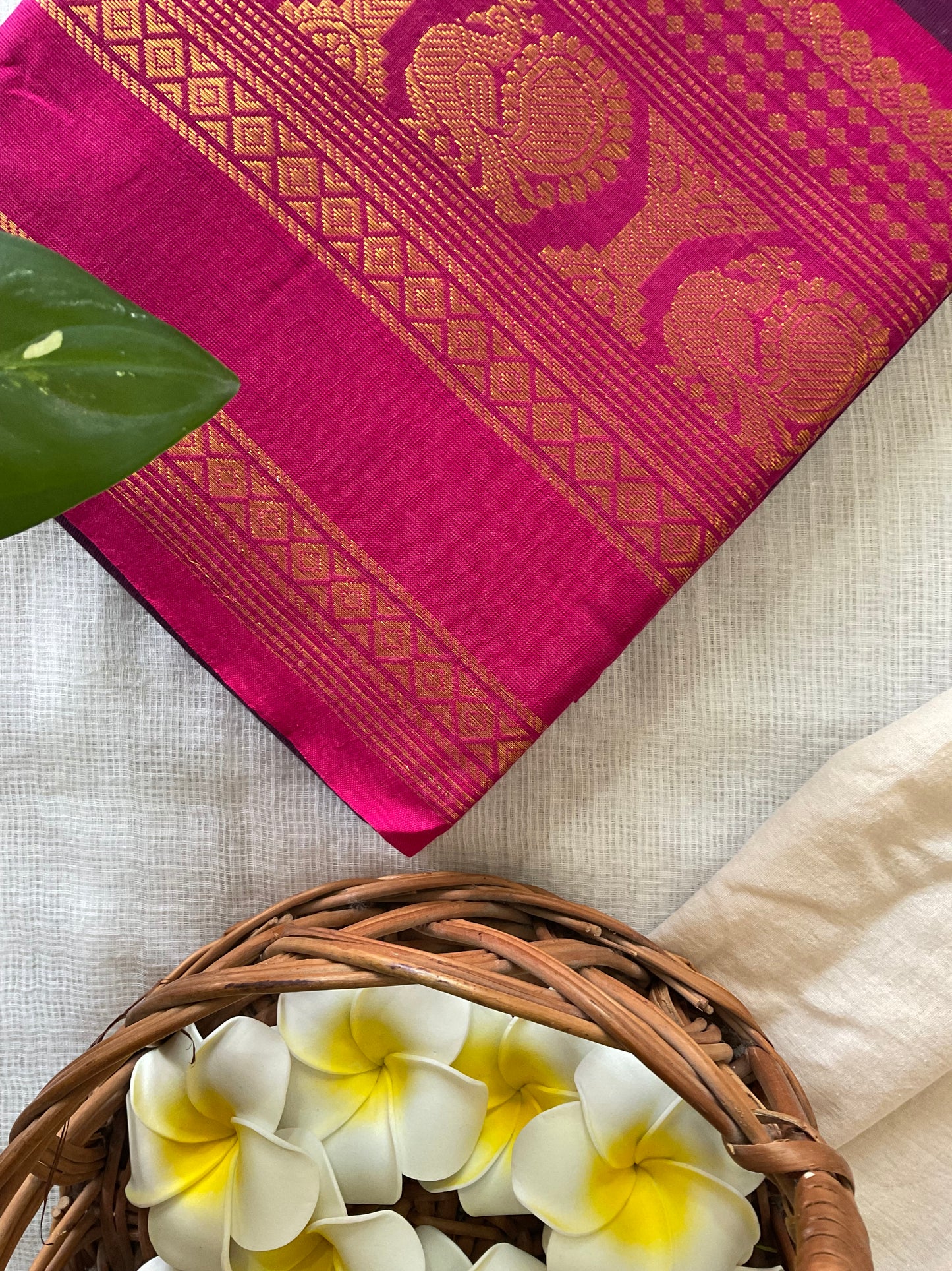 Raspberry Glow Kanchi cotton saree