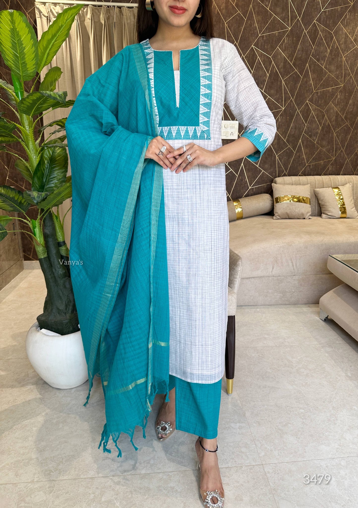 Sea green mangalgiri suit set