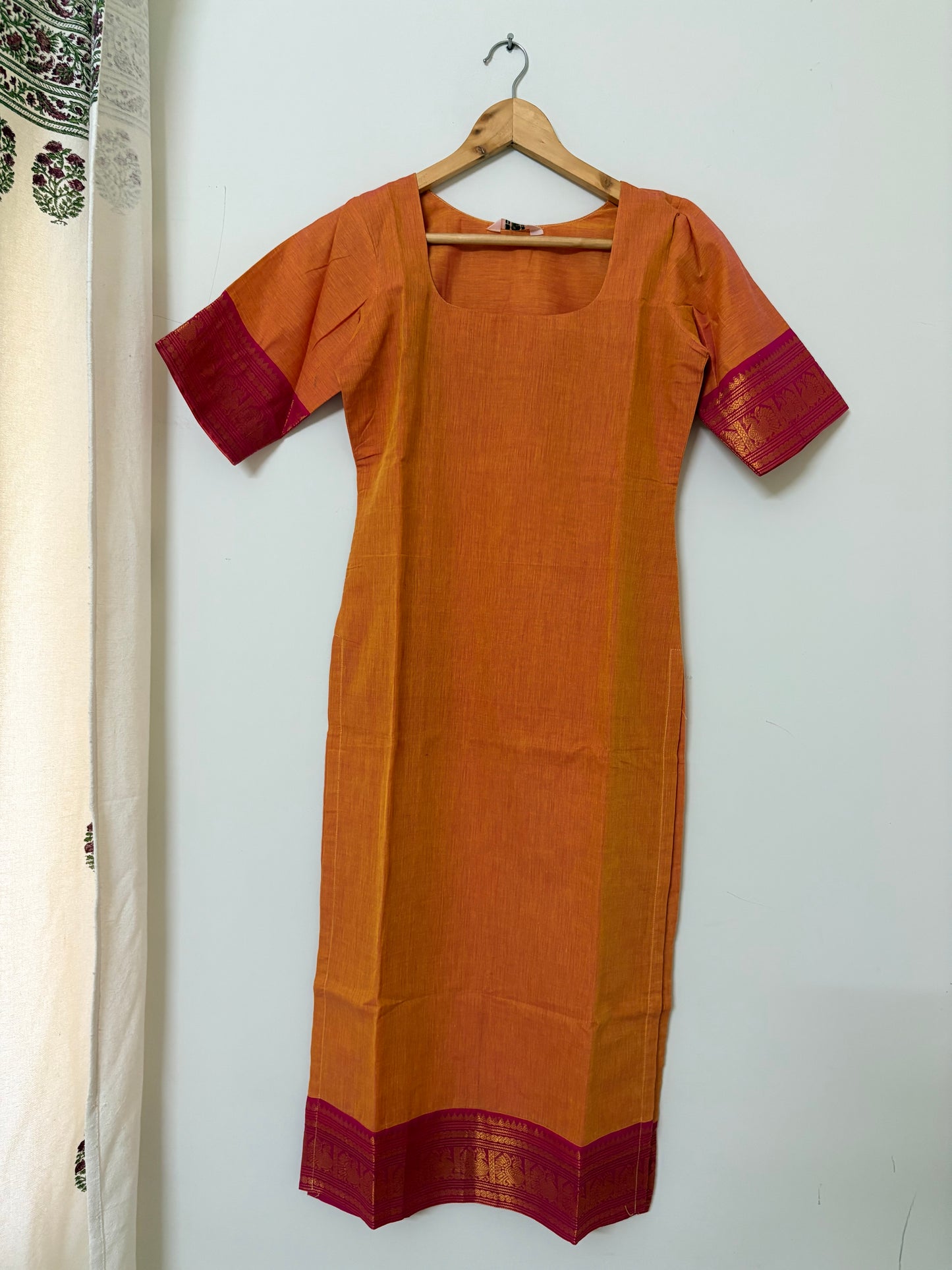 Tangy orange Kanchi Cotton Kurta (Size XS)