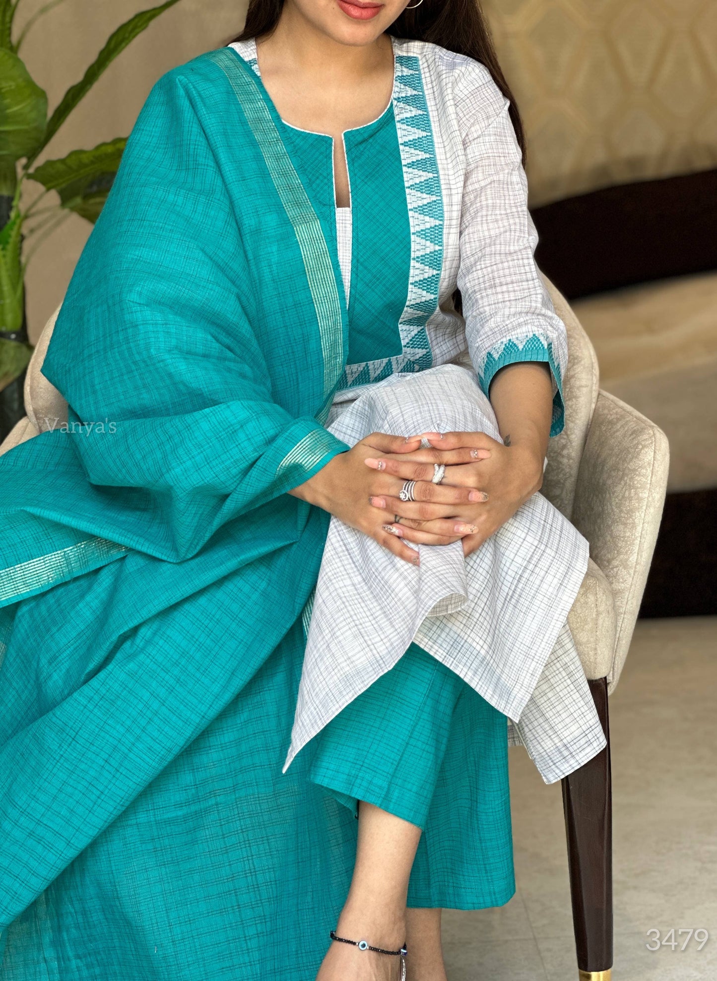 Sea green mangalgiri suit set