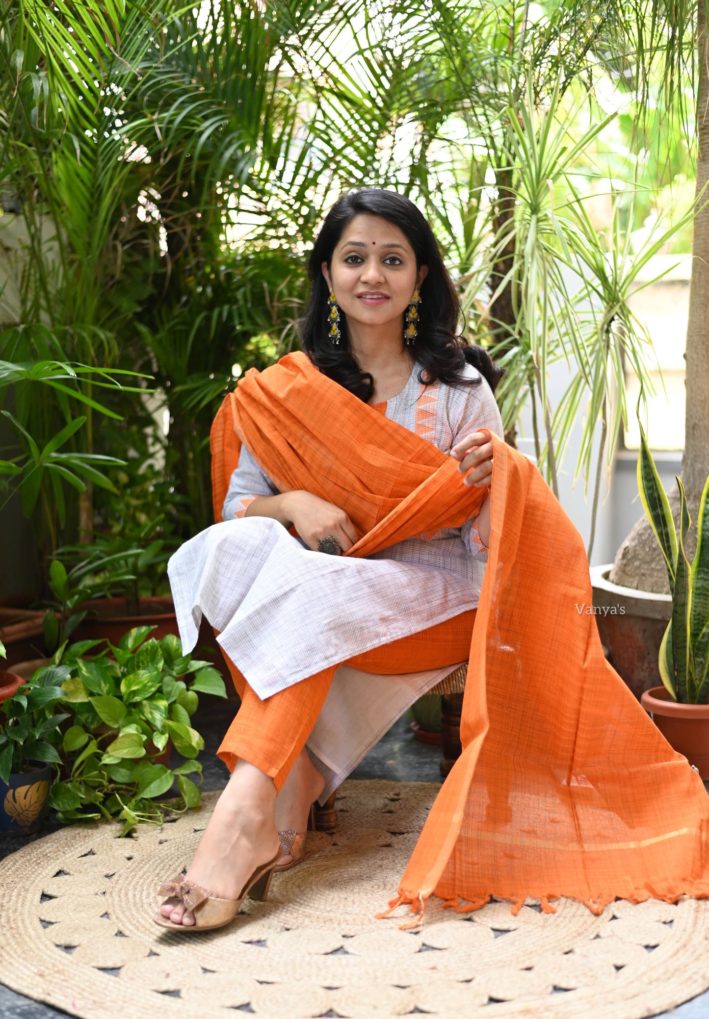 Orange mangalgiri suit set