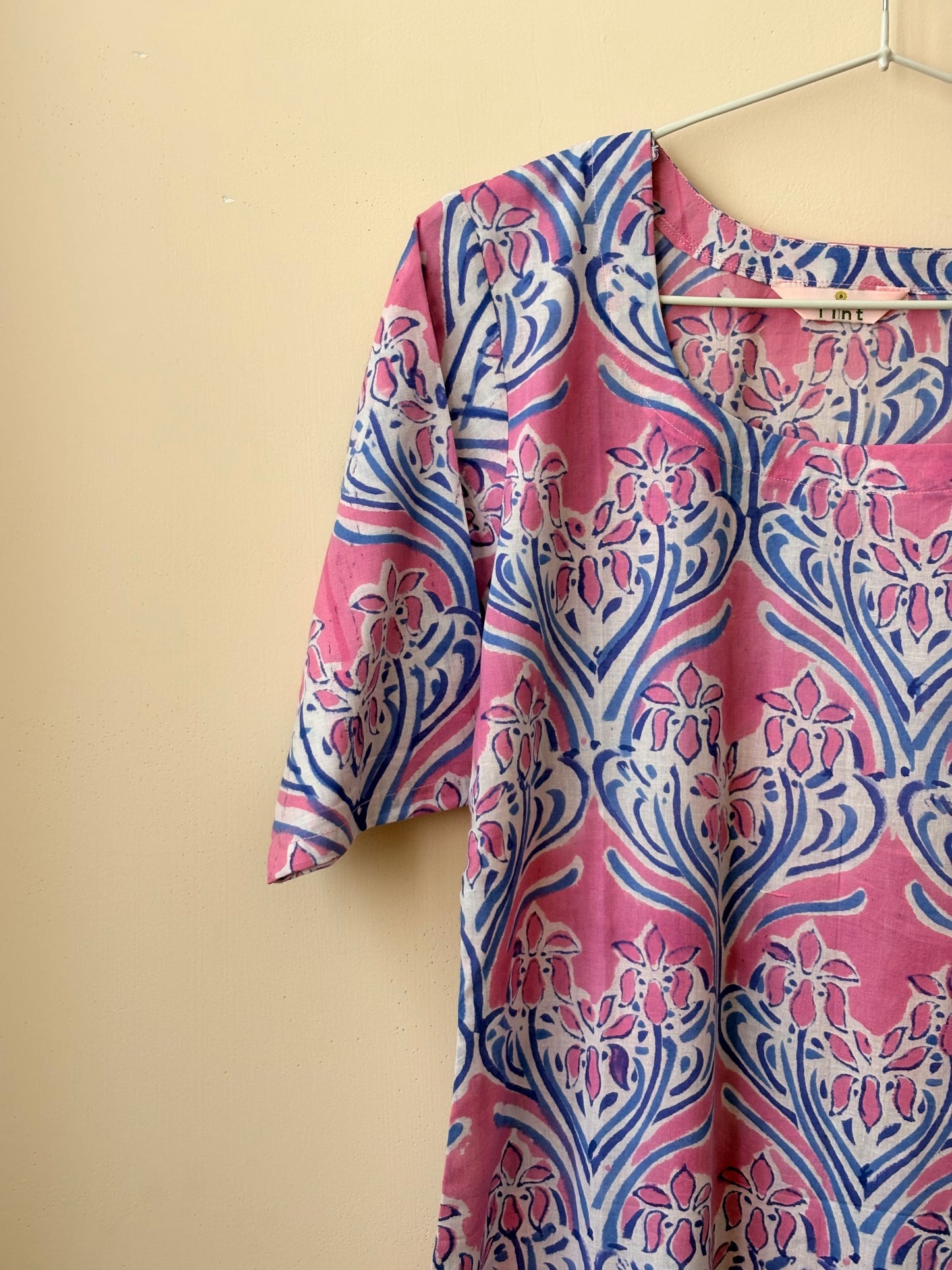 Size S- Pink Meadow Long Kurti