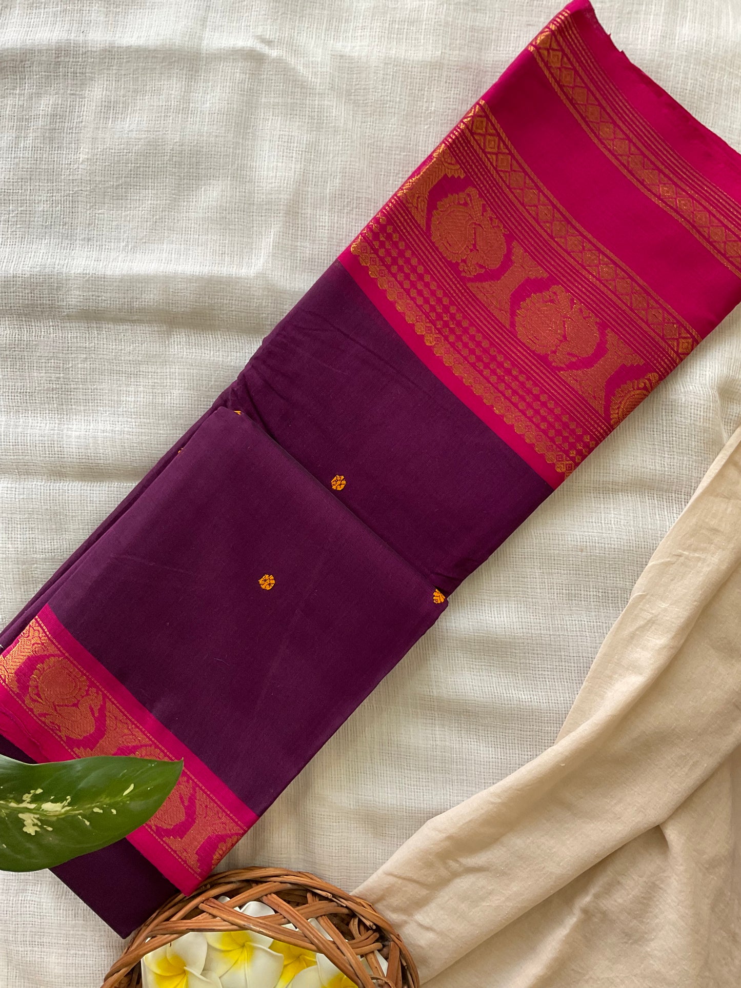 Raspberry Glow Kanchi cotton saree