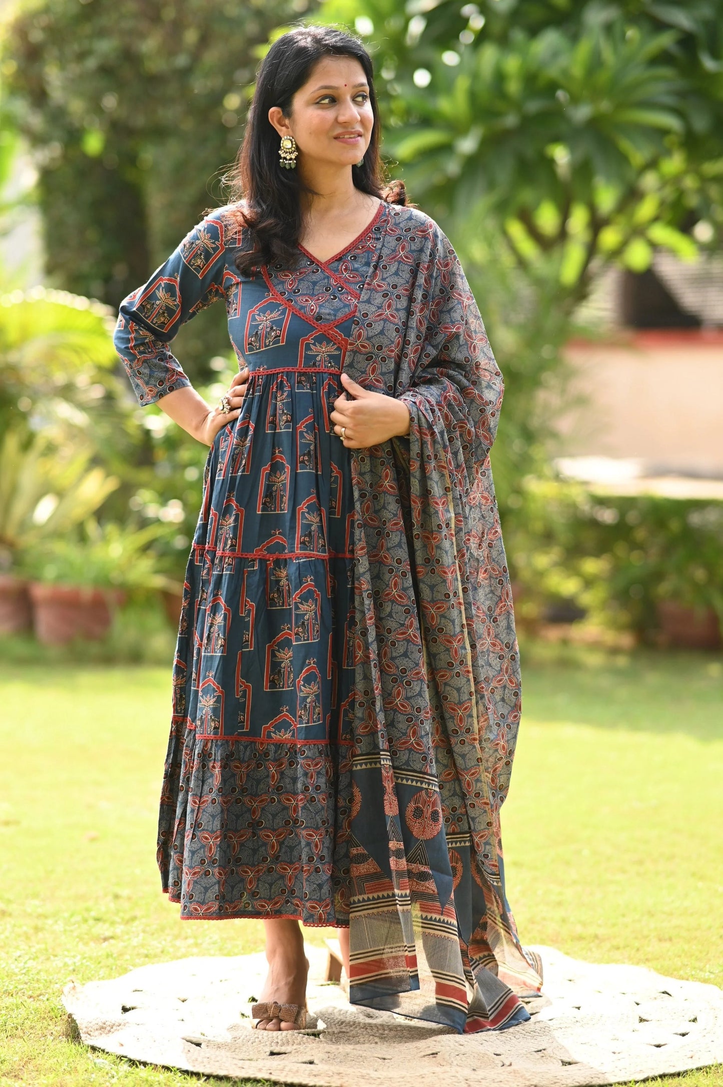 Indigo Bloom Anarkali Suit Set