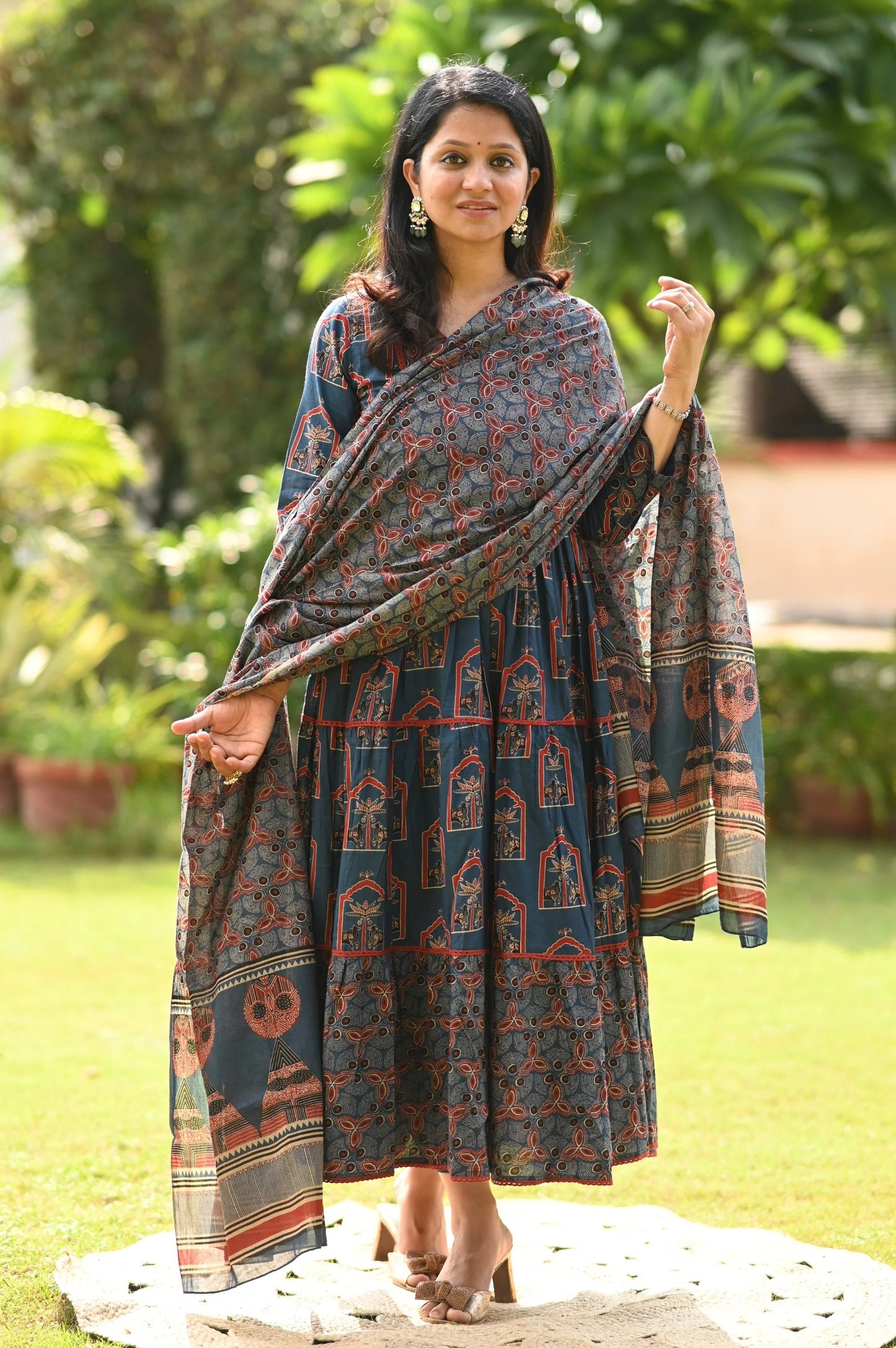 Indigo Bloom Anarkali Suit Set