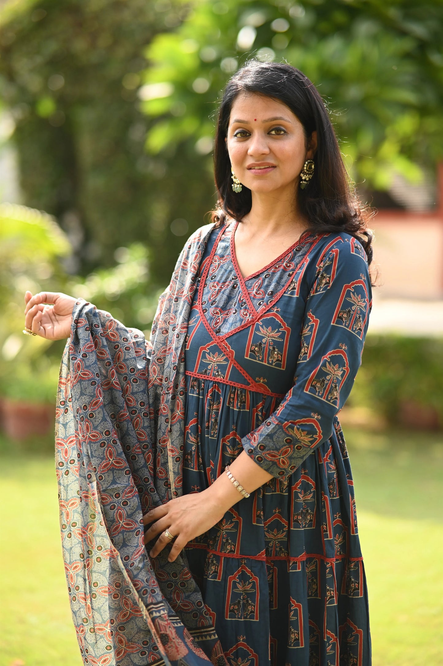 Indigo Bloom Anarkali Suit Set