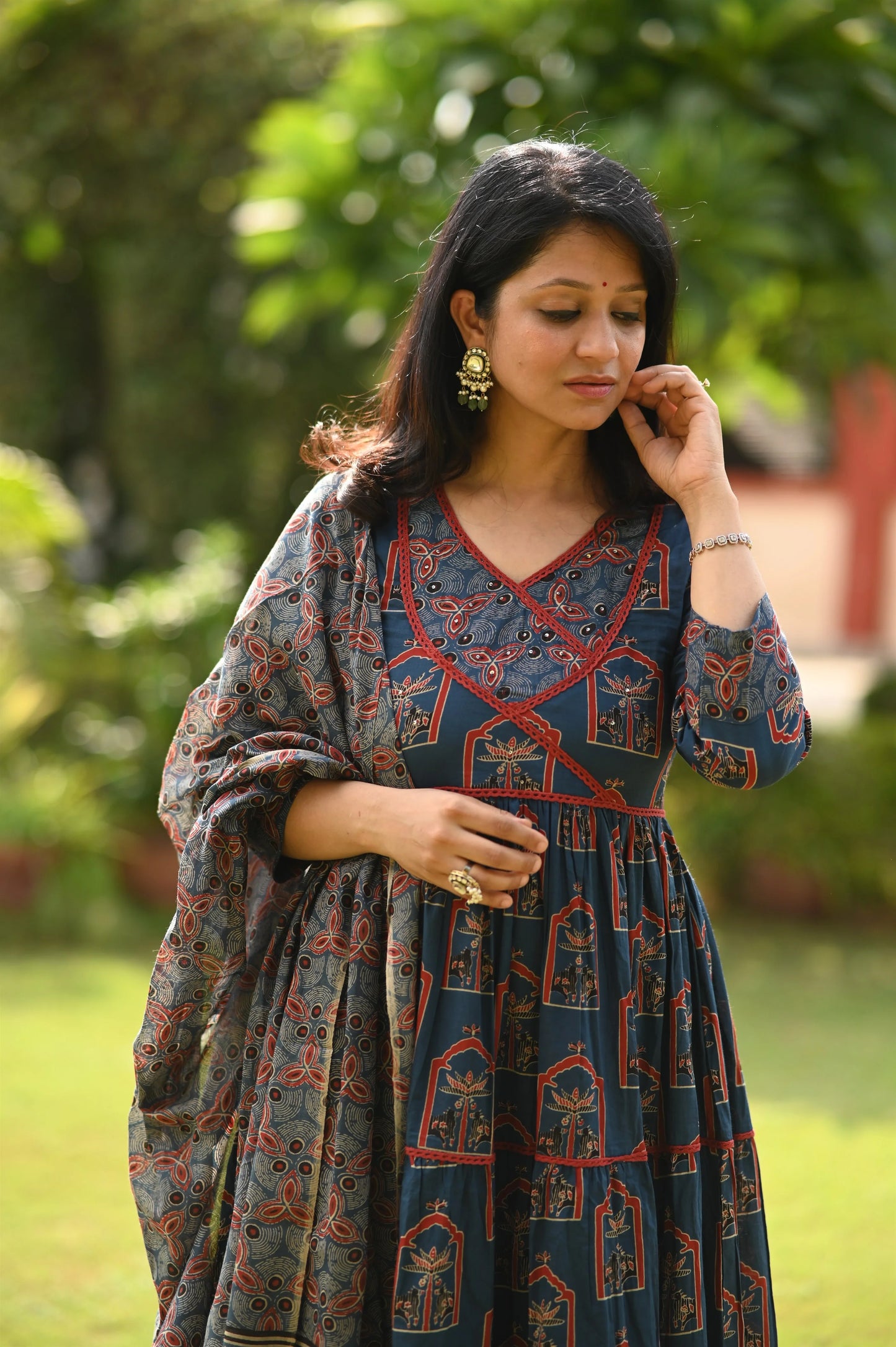 Indigo Bloom Anarkali Suit Set