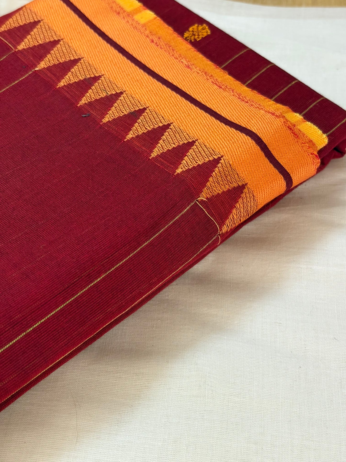 Maroon thread butta cotton saree